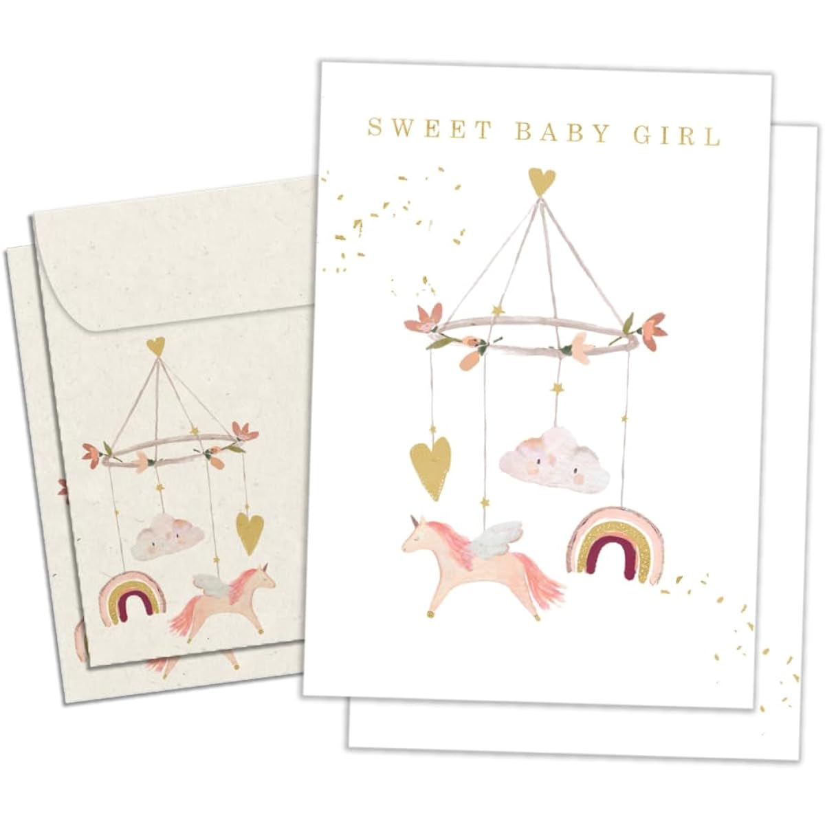 Tree-Free Greetings 2 Pack Greeting Cards 5"x7" with Matching Envelopes, Eco Friendly, Made in the USA, 100% Recycled Paper, Lighthearted Parents, Sweet Baby Girl (GT64443)