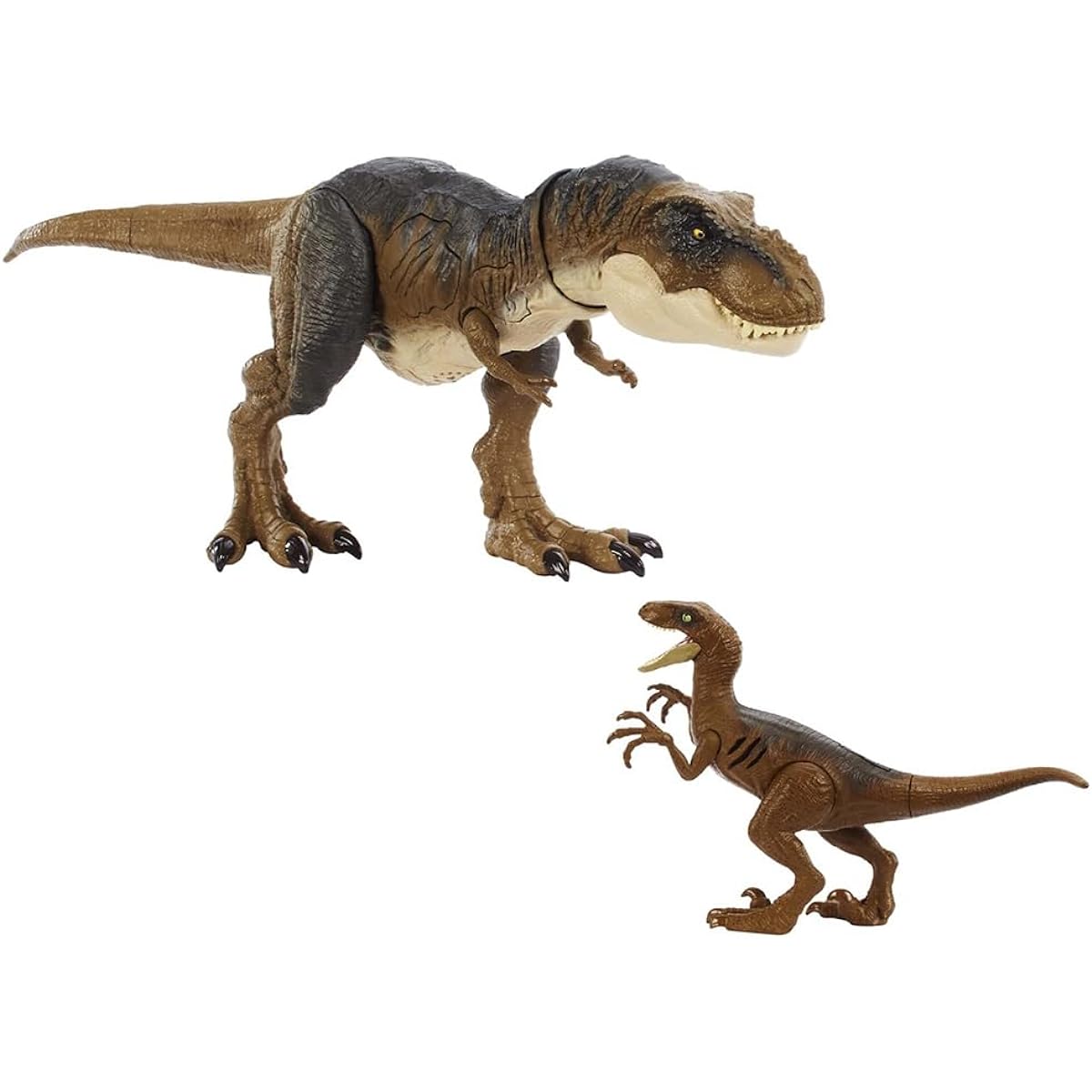Mattel Jurassic World Damaged Shining T-Rex & Velociraptor [Set of 2 Dinosaur Figures] [Total length approx. 49cm & 19cm] [Dinosaur Toy] [Ages 4 and up] [Gift] HNY82