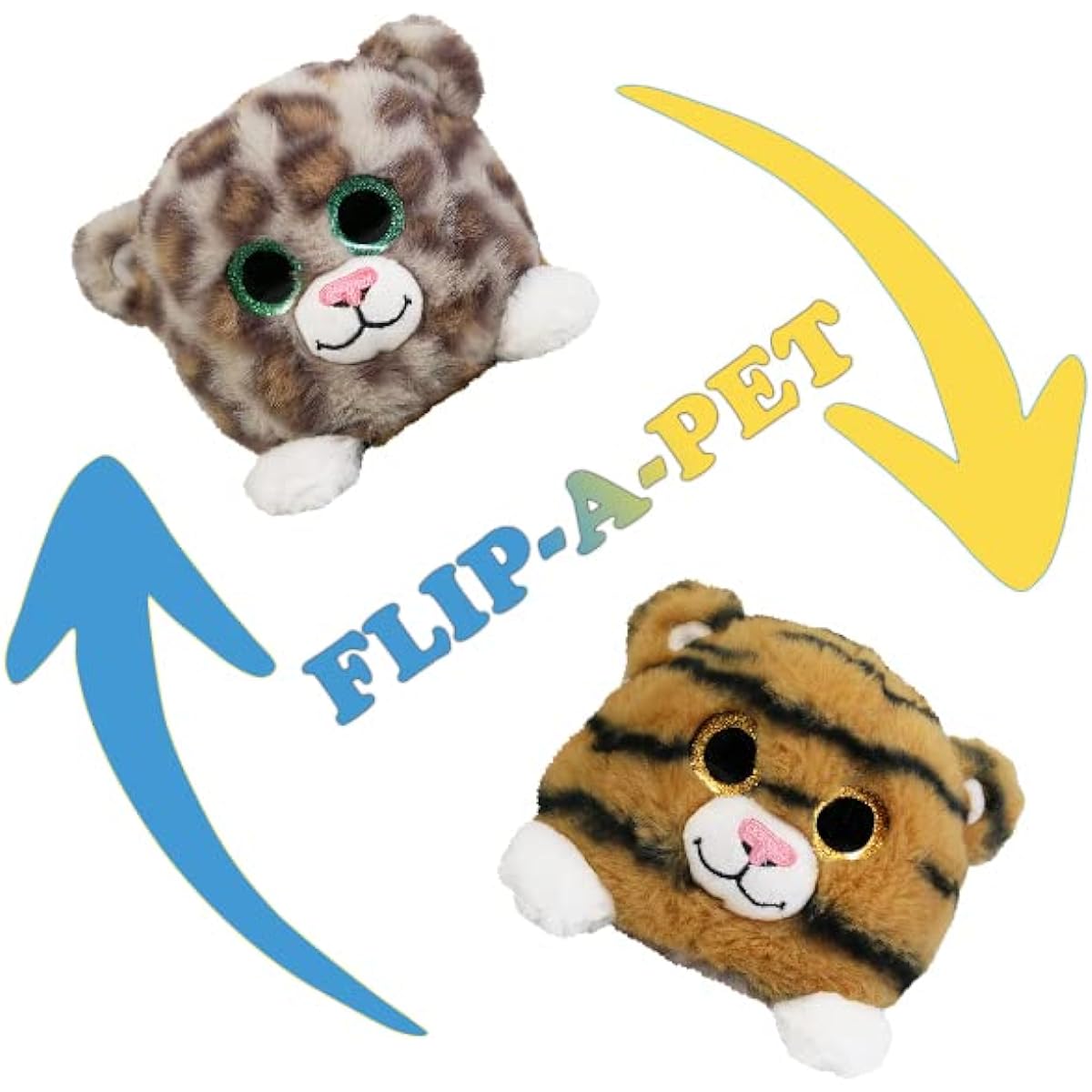 FLIP-A-PET | Original Reversible Plush Toy | Happy Tiger & Cloud Leopard Plush Toy | 2 in 1 | For Boys & Girls | Ages 3+