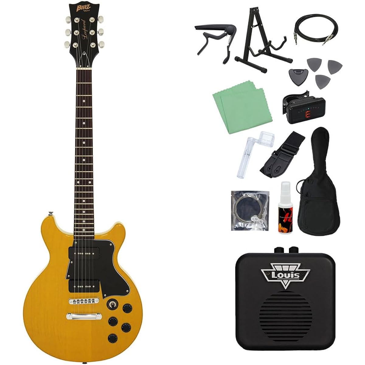 Blitz by AriaProII BLP-SPL/DC Electric Guitar Beginner 14-piece Set [With Mini Amplifier] YL Les Paul Special Type Double Cutaway Blitz