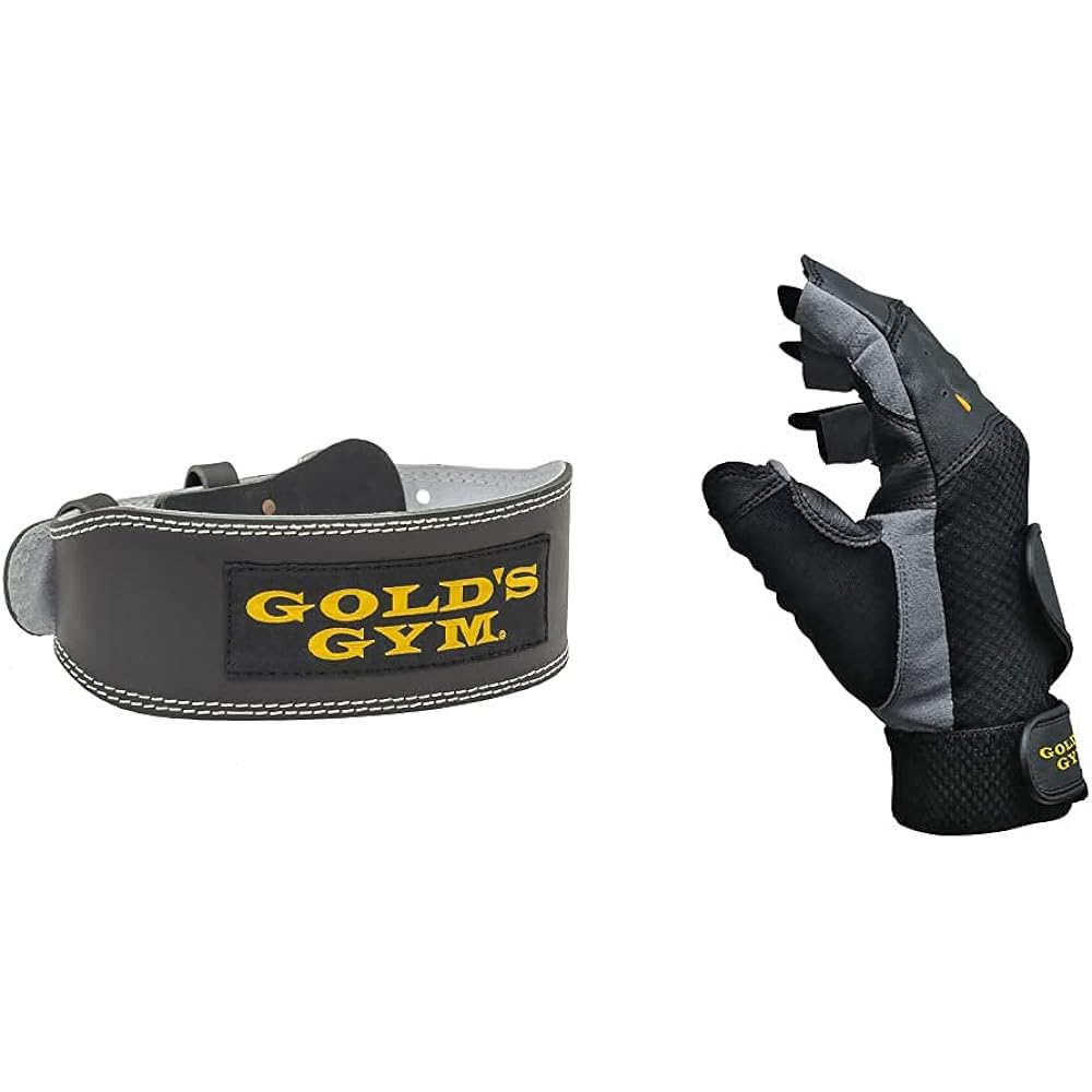 GOLD`S GYM Black Leather Belt G3368 [Beginner to Intermediate] Comes with back pad, lower back and core support, squat, bench press, seated rowing, lat pulldown [Gold Gym genuine product, Gold Gym Trainer favorite] Training belt