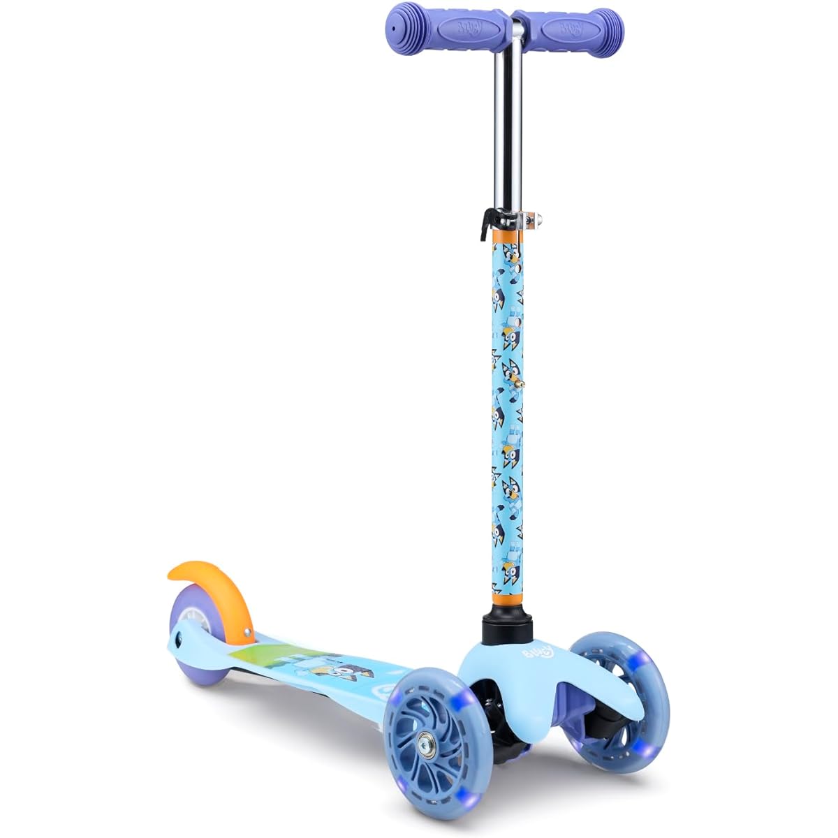 Sakar Self-Balancing Kick Scooter with Light Up Wheels, Extra Wide Deck, 3 Wheel Platform, Foot Active Brake, 75 lb Limit, Kids & Toddlers, Girls, Boys, Ages 3+ (AST483084-BLU-STK-1)