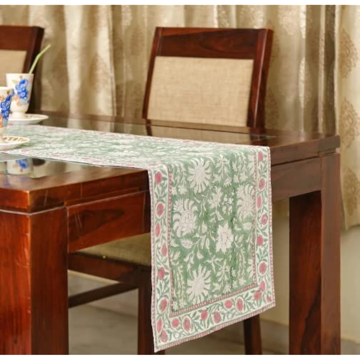 Ridhi Mint Green Table Runner 100% Cotton Decorative Table Cover for Home Kitchen Dining Cocktail Party Family Dinner Wedding Thanksgiving Christmas