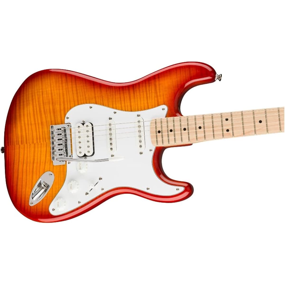 Squier by Fender Electric Guitar Affinity Series™ Stratocaster® FMT HSS, Maple Fingerboard, White Pickguard, Sienna Sunburst with Soft Case