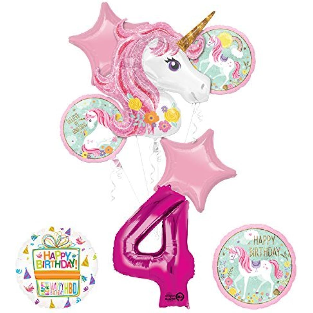 Unicorn Party Supplies "Believe in Unicorns" 4th Birthday Balloon Bouquet Decoration