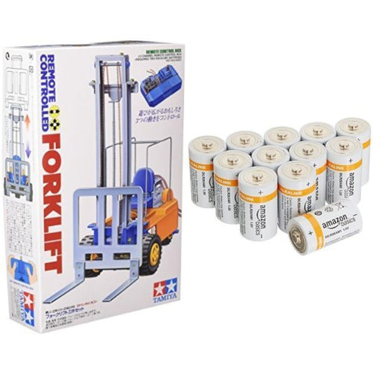 Tamiya Fun Craft Series No.115 Forklift Craft Set (70115) + Basic AA Alkaline Batteries, Pack of 12