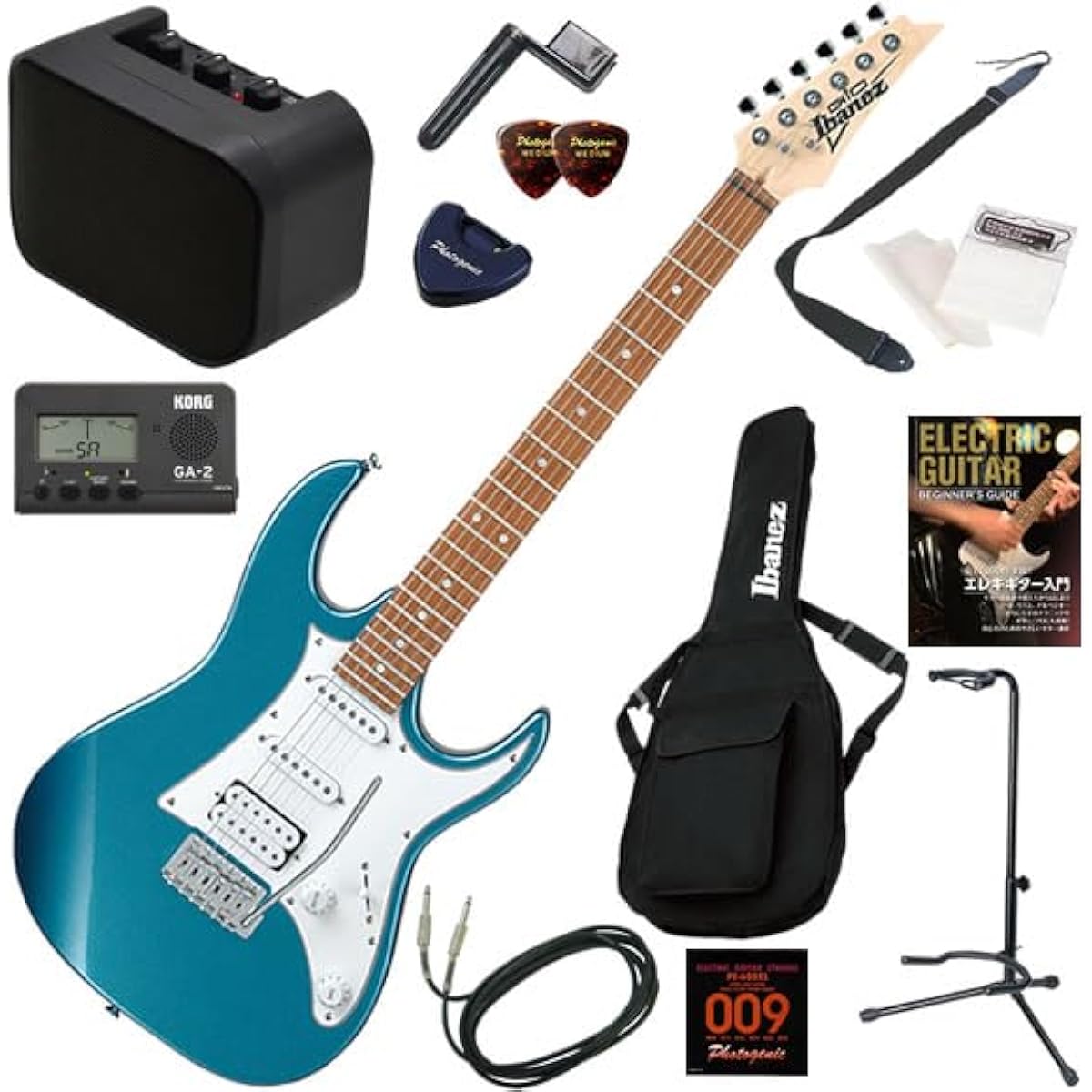 Ibanez Electric Guitar Beginner's Guide GIO Series Easy 13-piece Set with Mini Amp GRX40/MLB (Metallic Light Blue)