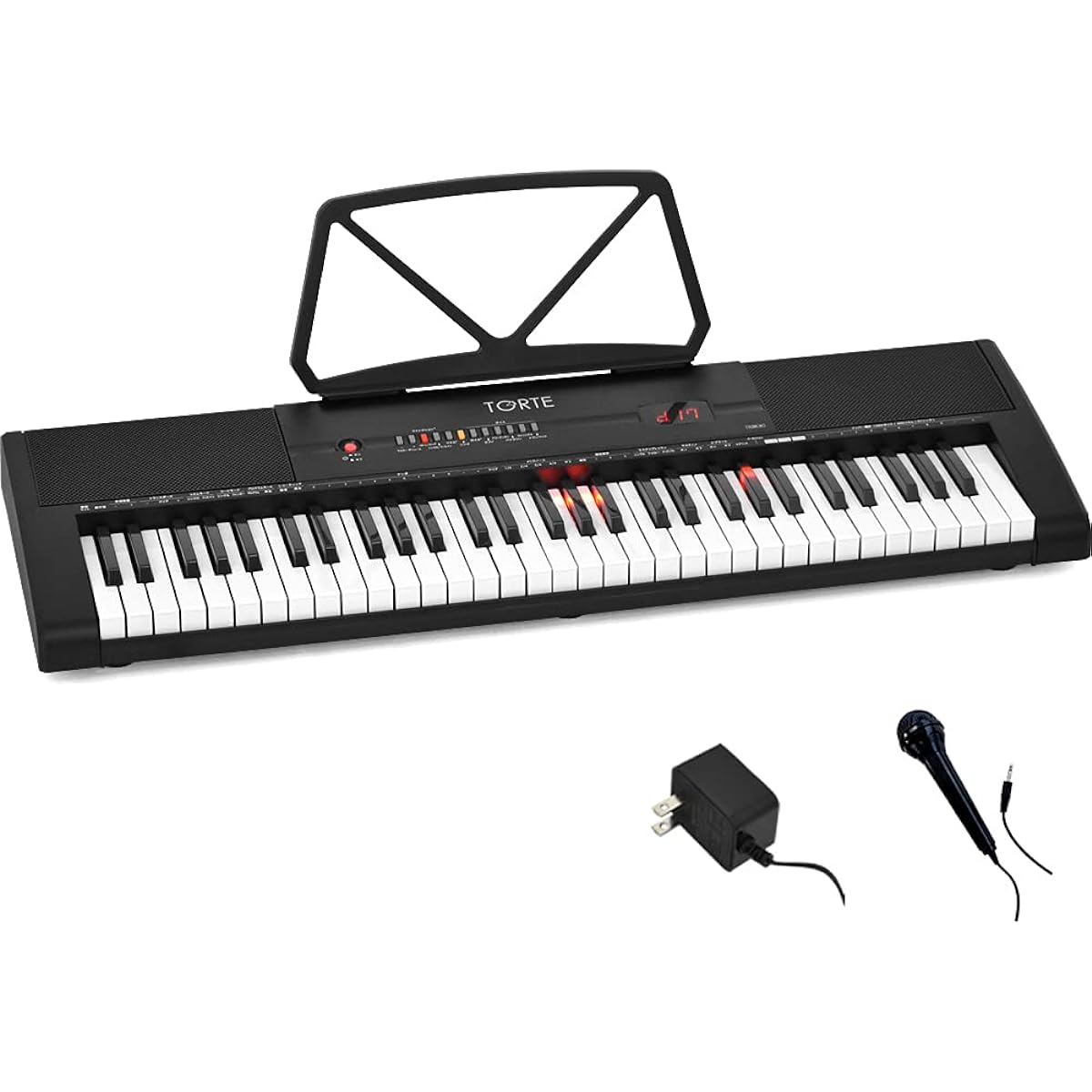 TORTE Optical keyboard 61 keys Japanese notation 300 voices Lightweight slim design For beginners TLDK-61/BK (music stand/power adapter/microphone included) Black