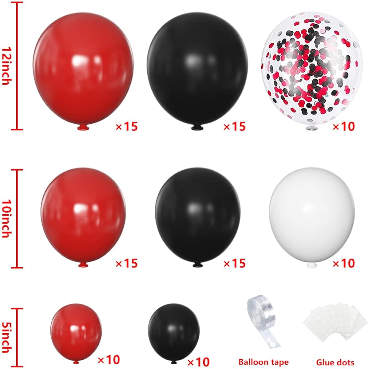 Red and Black Balloon Arch Kit 100 Pieces Red and Black White Confetti Balloons for Birthday Bridal Shower Casino Theme Party Decorations