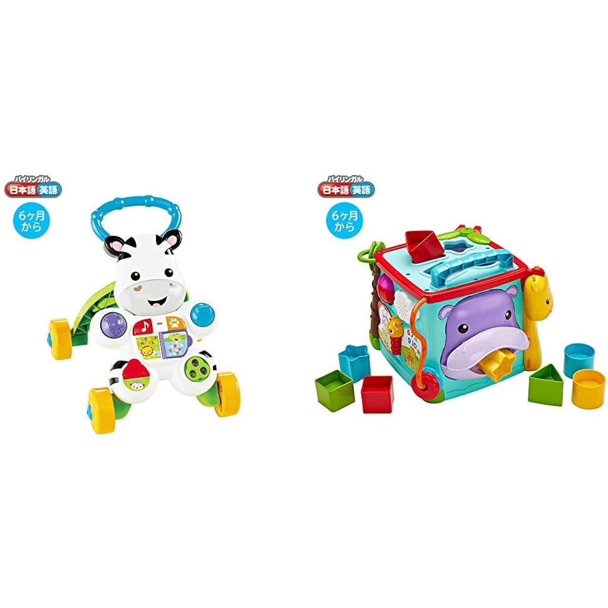 Fisher-Price Oshie! Shima-kun's Bilingual Walker 6 Months to 36 Months Baby Infant Children Toddler Toy Wheelbarrow Walker Educational Toy Educational Learning English Foreign Language DNY98 & Fisher-Price Bilingual Learning Box DNY97 [Set Purchase]