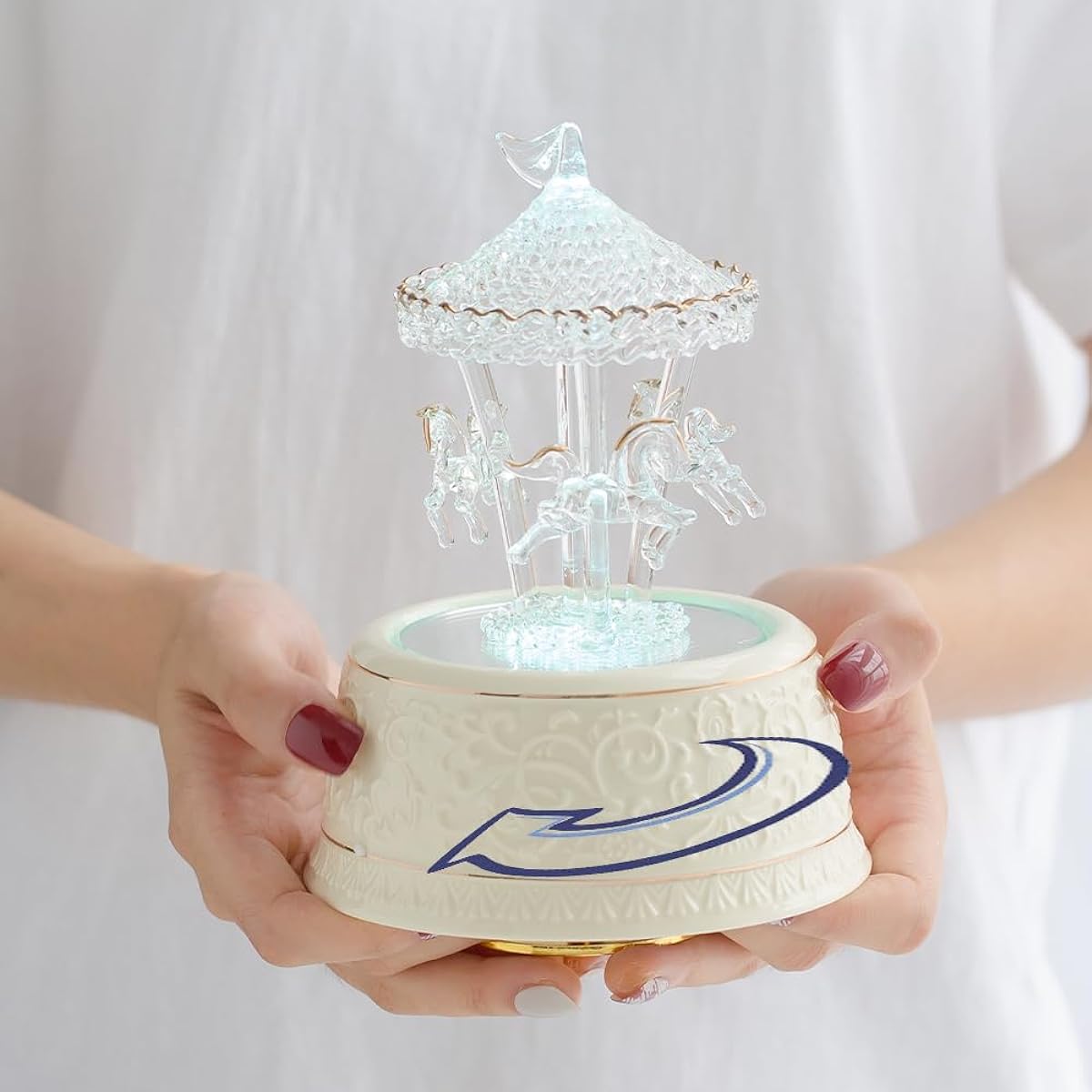 LOVE FOR YOU Crystal Carousel Horse Music Box Color Changing LED Light Luminous Music Box Birthday Valentine's Day Gift for Kids (Sky Melody Castle Hand-spun Glass)