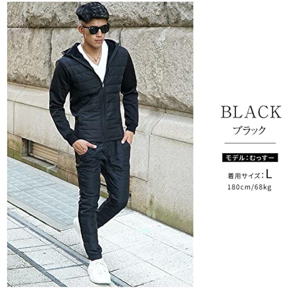 Front down setup, top and bottom set, winter, men's, cold protection, slim jogger pants, skinny, brushed lining (Joker)