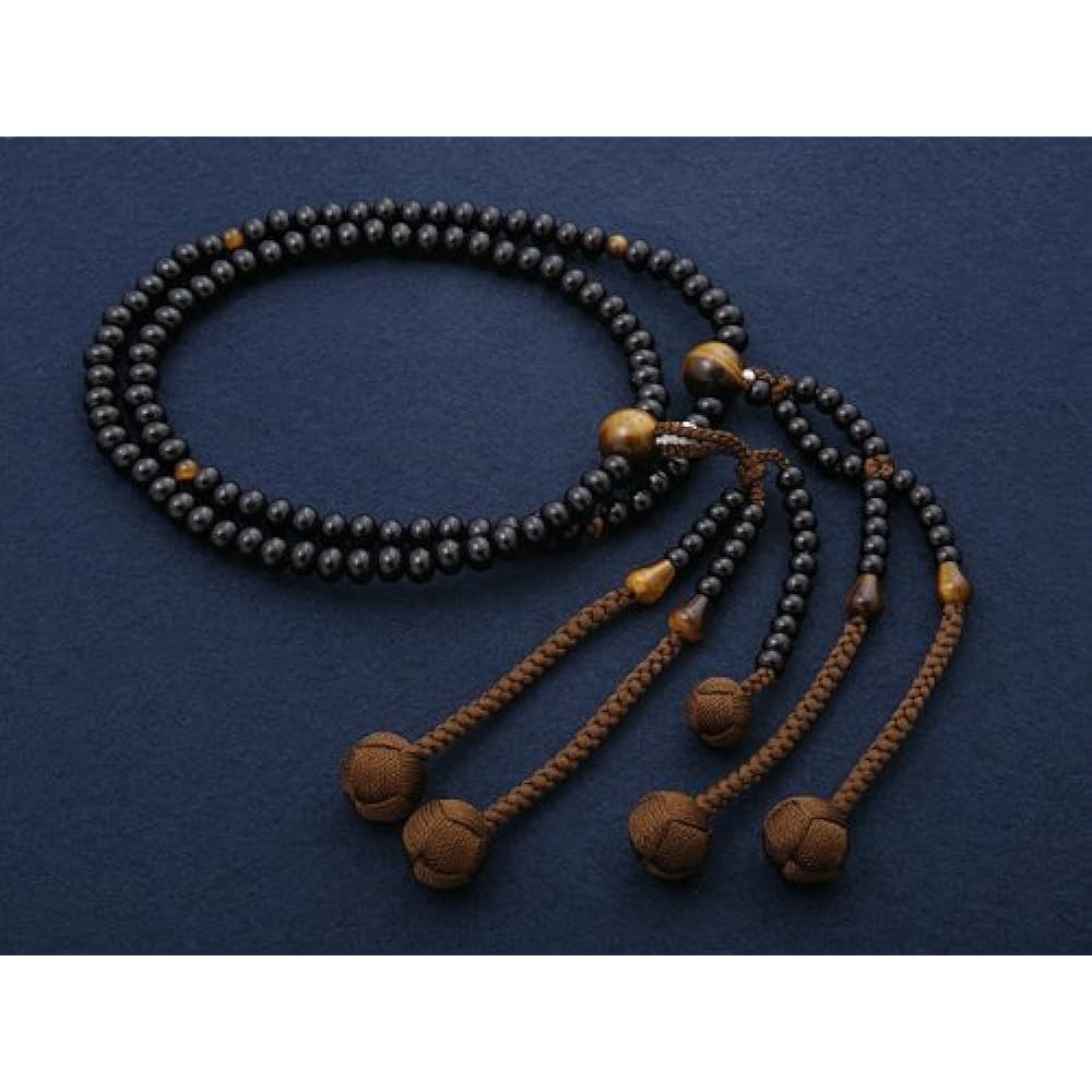 Kyoto Buddhist Altar Hayashi Prayer Beads Nichiren Sect Shakuni Ebony with Tiger Eye Stone (For Men) Formal Official [Tiger Eye] [Bead Bag Set] SM-050 Kyoto Prayer Beads