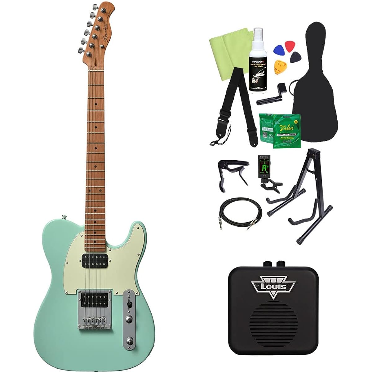 Bacchus BTE-3-RSM/M Electric Guitar Beginner 14-piece Set [With Mini Amplifier] SLPK Telecaster Type Roasted Maple Neck Bacchus
