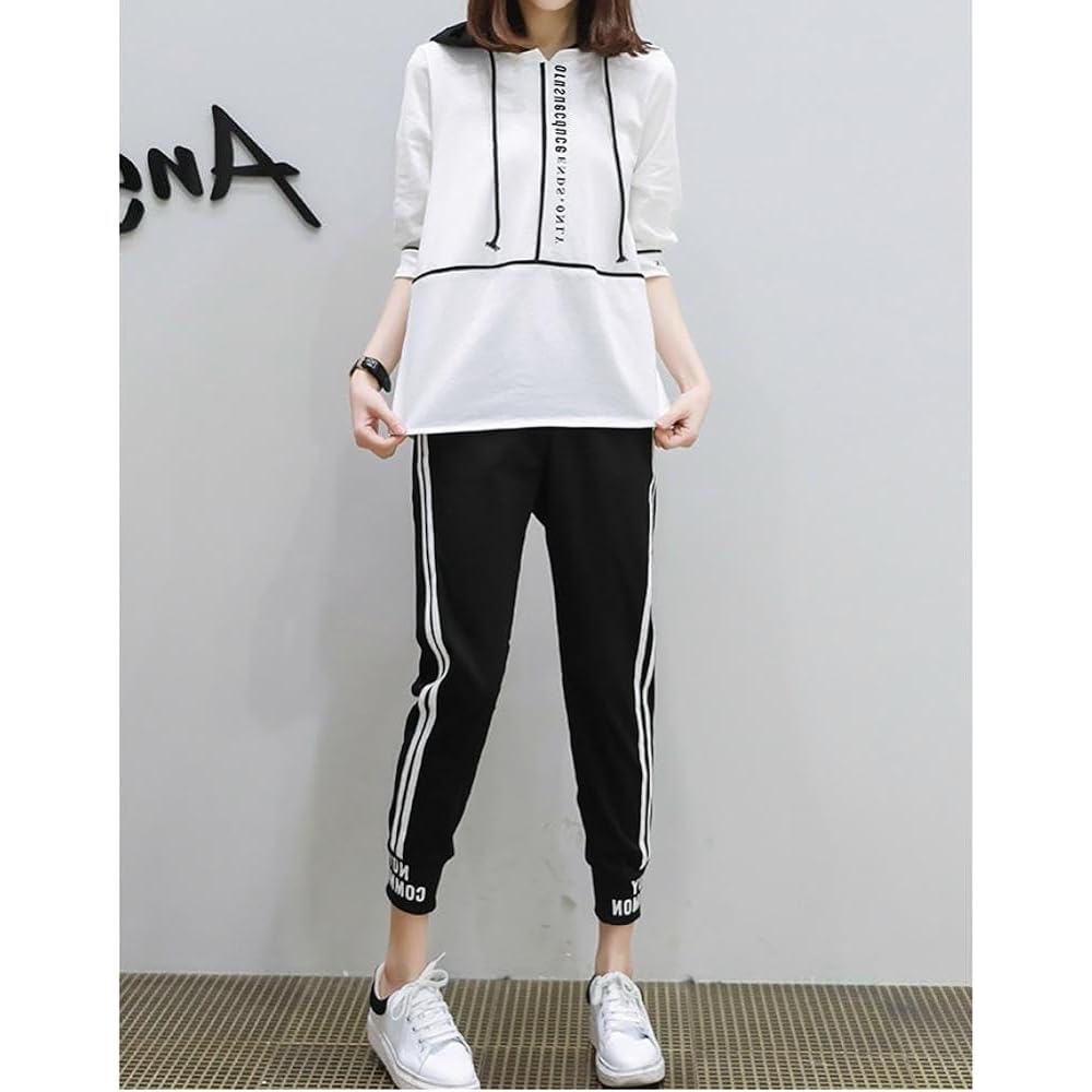 [AQUA Marine] Top and Bottom Set Jersey, Women's Pullover, Top and Bottom Set, Korean Style, Relaxed, Loungewear, Sportswear, Sweat Absorbent, Quick Drying, Hooded Parka, Cute