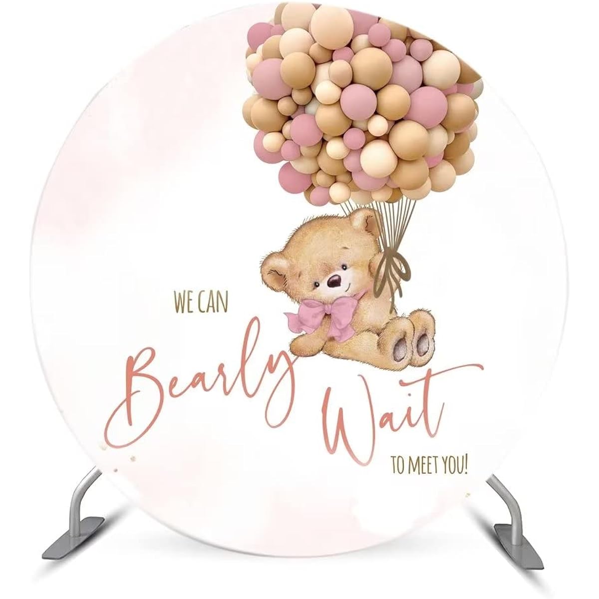 ittsmnt We Can Bearly Wait to Meet You Round Backdrop Cover Pink Girl Baby Shower Party Round Cover Background Decoration Photography Photo Booth Circle Round Banner 7ft Diameter NO76