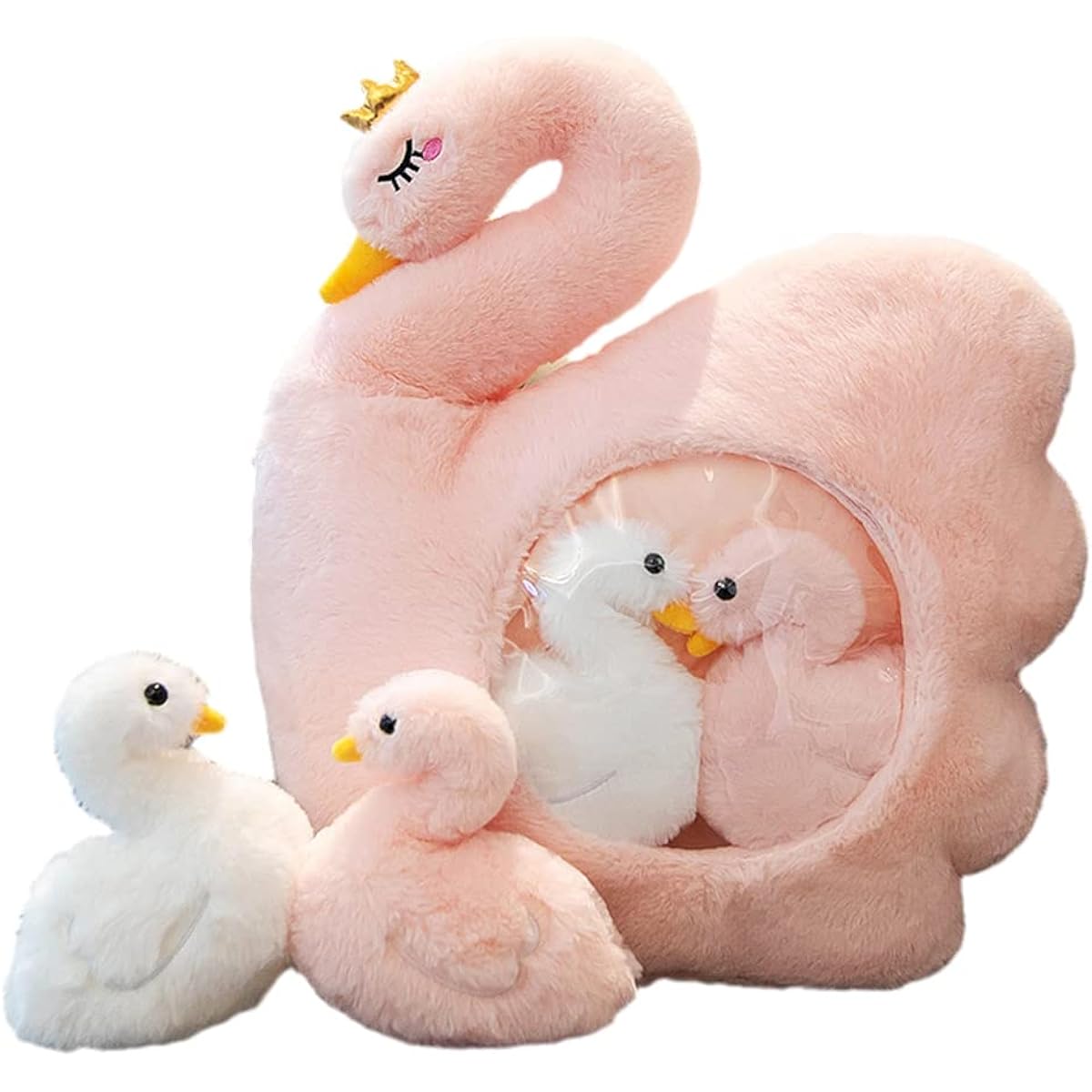 Plush Toy Sakura Rabbit Mochi Pillow Rabbit Pudding Plush Toy Candy Bag Cushion Toy Hug Cute Throw Pillow Plush Toy Removable Fluffy Kawaii Kitty Cat Plush Snack Pillow Pudding Decorative Animal Doll (Pack of Pink Swan (4 Small Swans Included), 50*38cm)