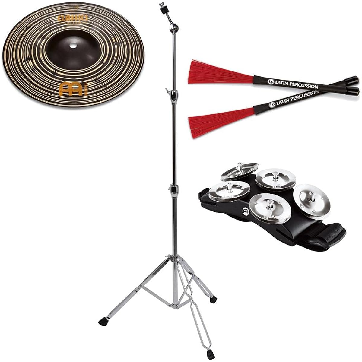 [For Cajon] MEINL CC10DAS + CS-01 + LP-CCB + CFT5-BK Splash + Stand + Cajon Brush + Foot Tambourine Set