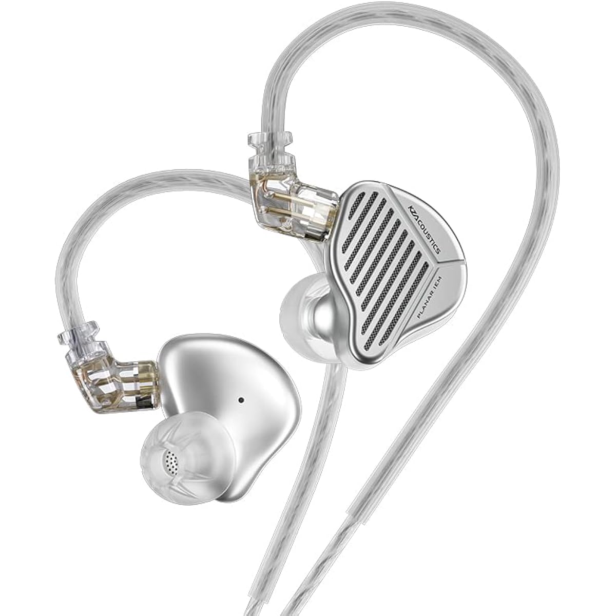 Linsoul KZ PR1 13.2mm Planar Diaphragm Driver HiFi In-Ear Monitor IEM Detachable 2 Pin OFC Silver Plated Cable Microphone for Audiophile/Studio/Musician Silver No Microphone