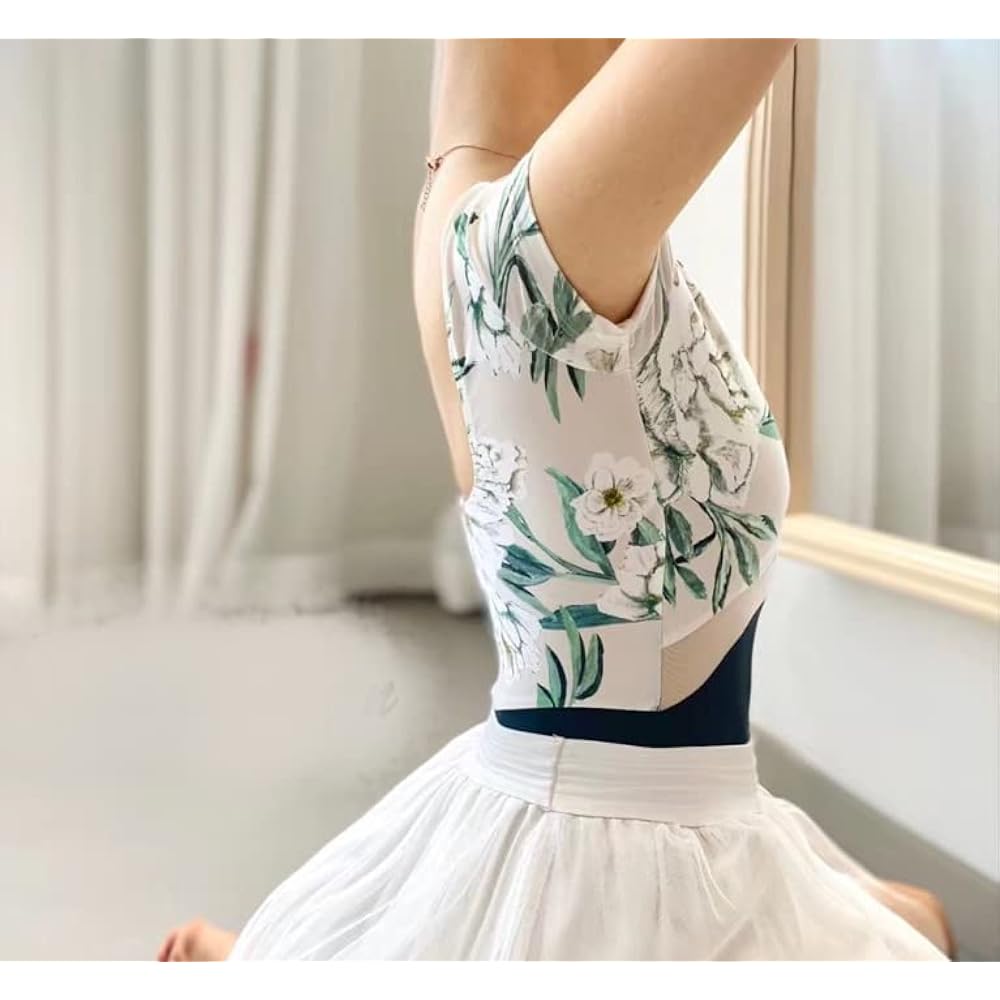 [ProDance] ProDance White White Flower Half Cup Women's Ballet Leotard PLHA024A