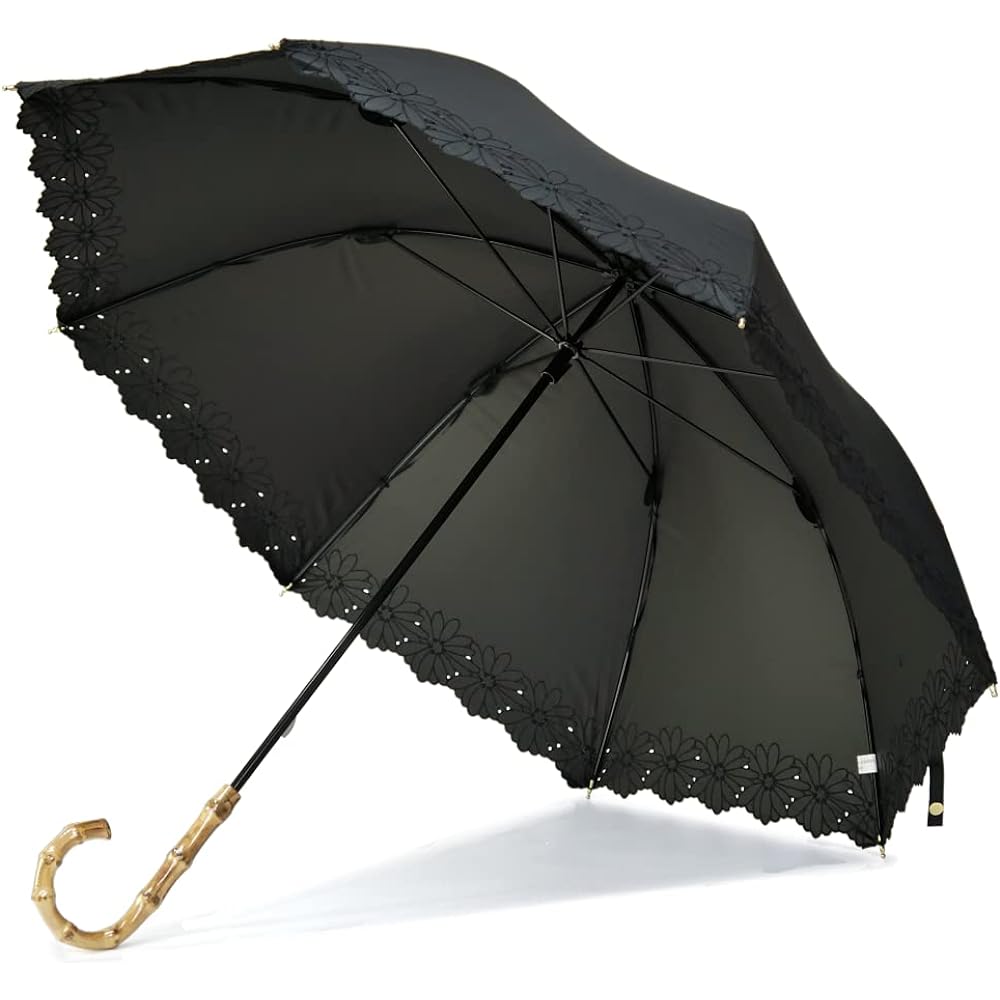 [Nouvel Japonais] Nouvel Japonais Parasol, Long Umbrella, For Sunny or Rainy Weather, UV Protection, Flower Embroidery, Bamboo Handle