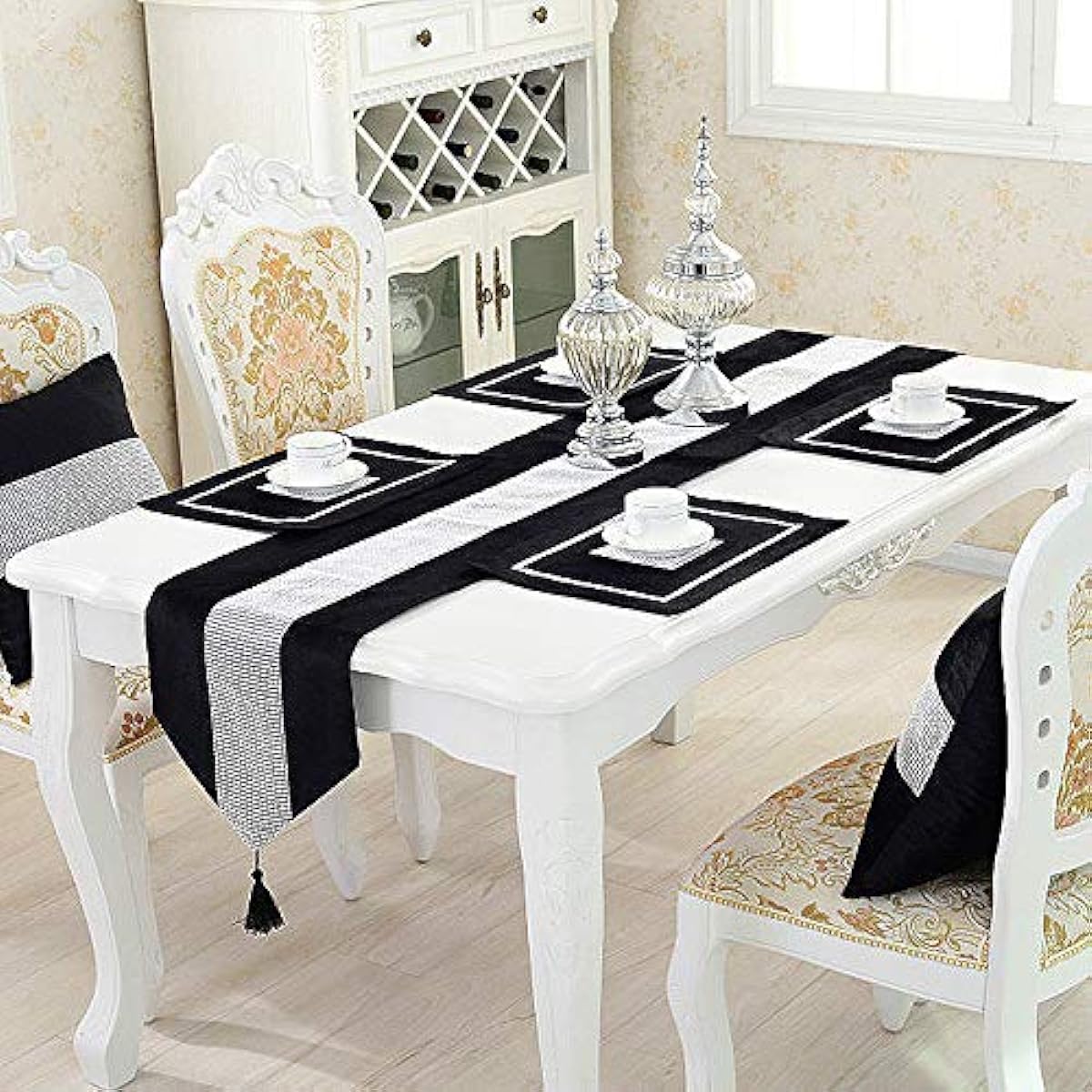HeMiaor Table Runner with Sequins Rhinestones Elegant Table Decoration for Wedding Thanksgiving Christmas Black 13 x 72 Inch