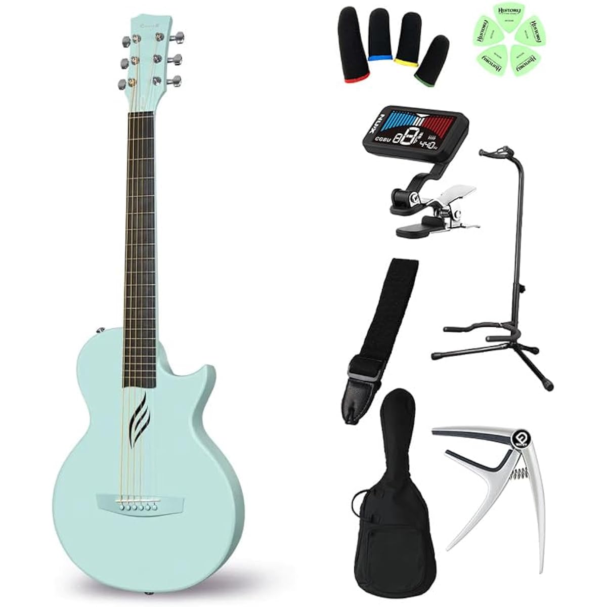 ENYA NOVA GO - Elementary school students can play from the first grade! Kids guitar beginner set - Acoustic guitar for kids - Blue - Thin body - Travel guitar - [Official Japanese product] - Enya
