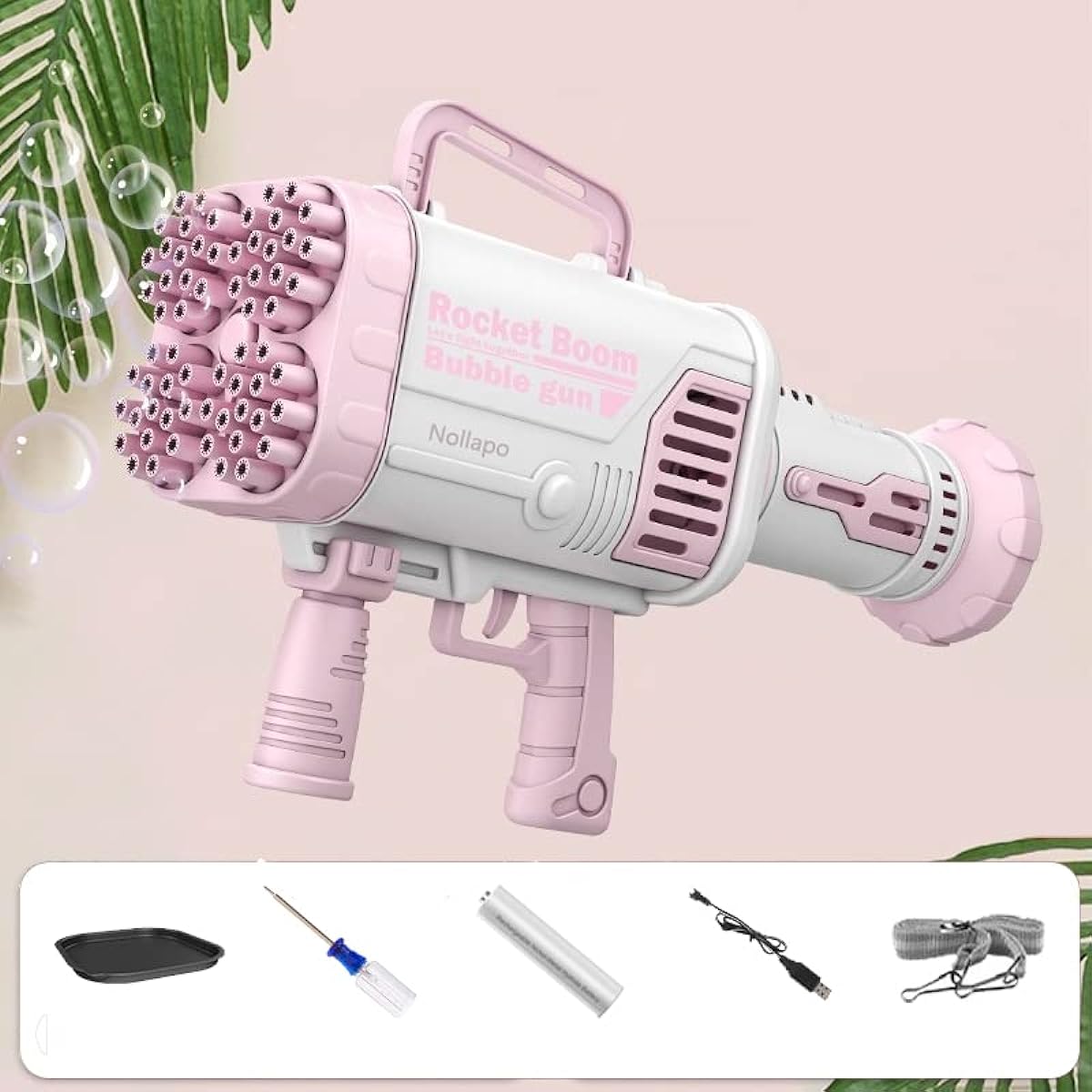 Bubble Machine Gun - 2022 Upgraded 64 Hole Bubble Gun Rocket Boom Bubble Machine Rocket Launcher Bubble Maker Blower for Kids Girls Adults Party (3rd Generation) - Pink