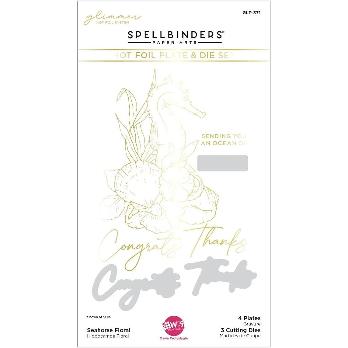 Spellbinders Seahorse Floral by Dawn Woleslagle Glimmer Hot Foil Plate & Die Set Metal
