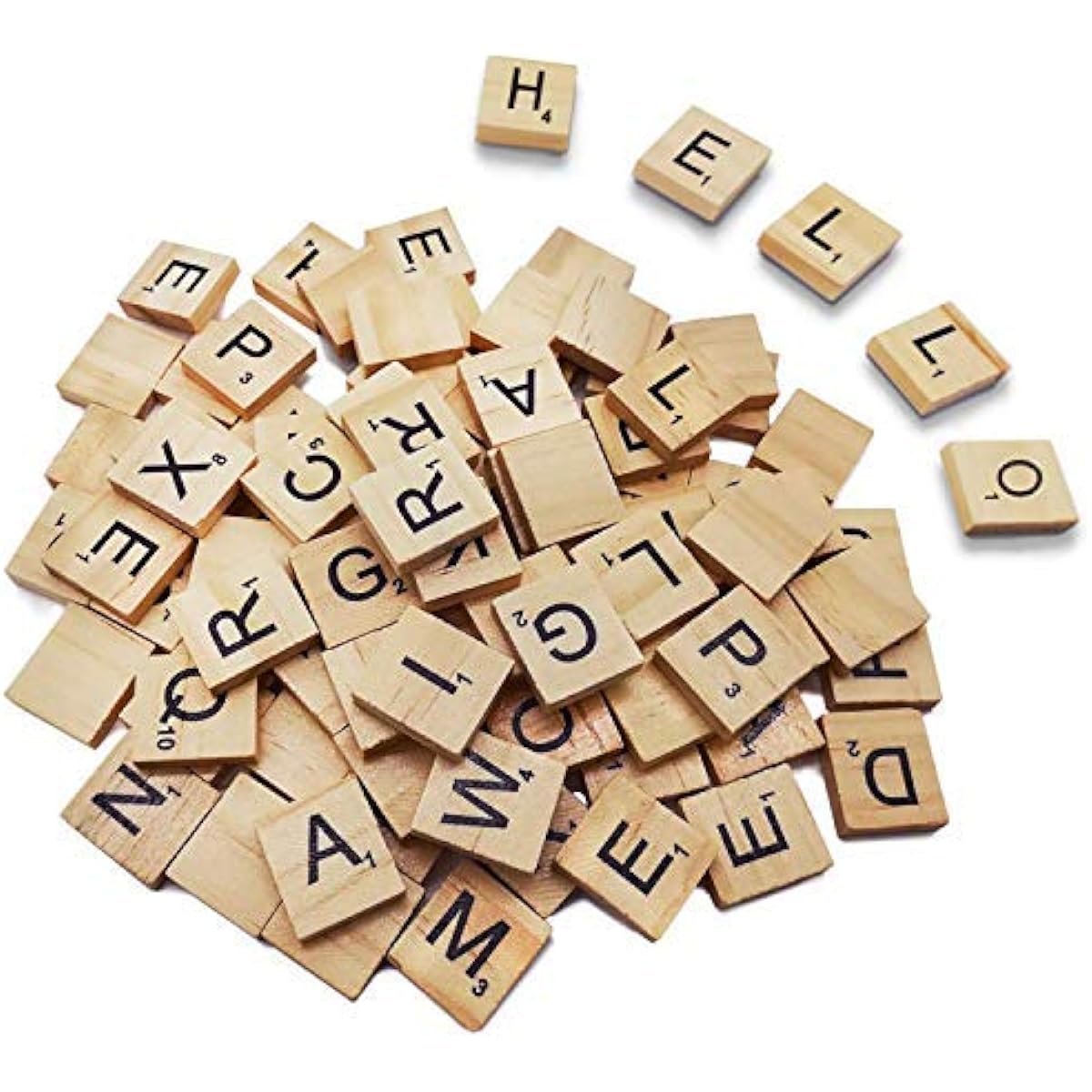 LoengMax Wooden Letter Tiles, Wooden Scrabble Tiles, Scrabble Letter Tiles for Crafts, DIY Wooden Gift Decoration, 200 Pieces