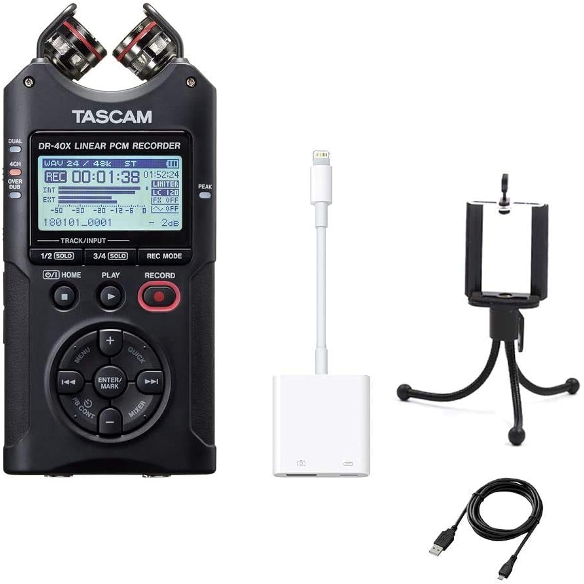 TASCAM Recorder DR-40X (Can also be used as an external microphone for iPhone/iPad with Lightning connector)