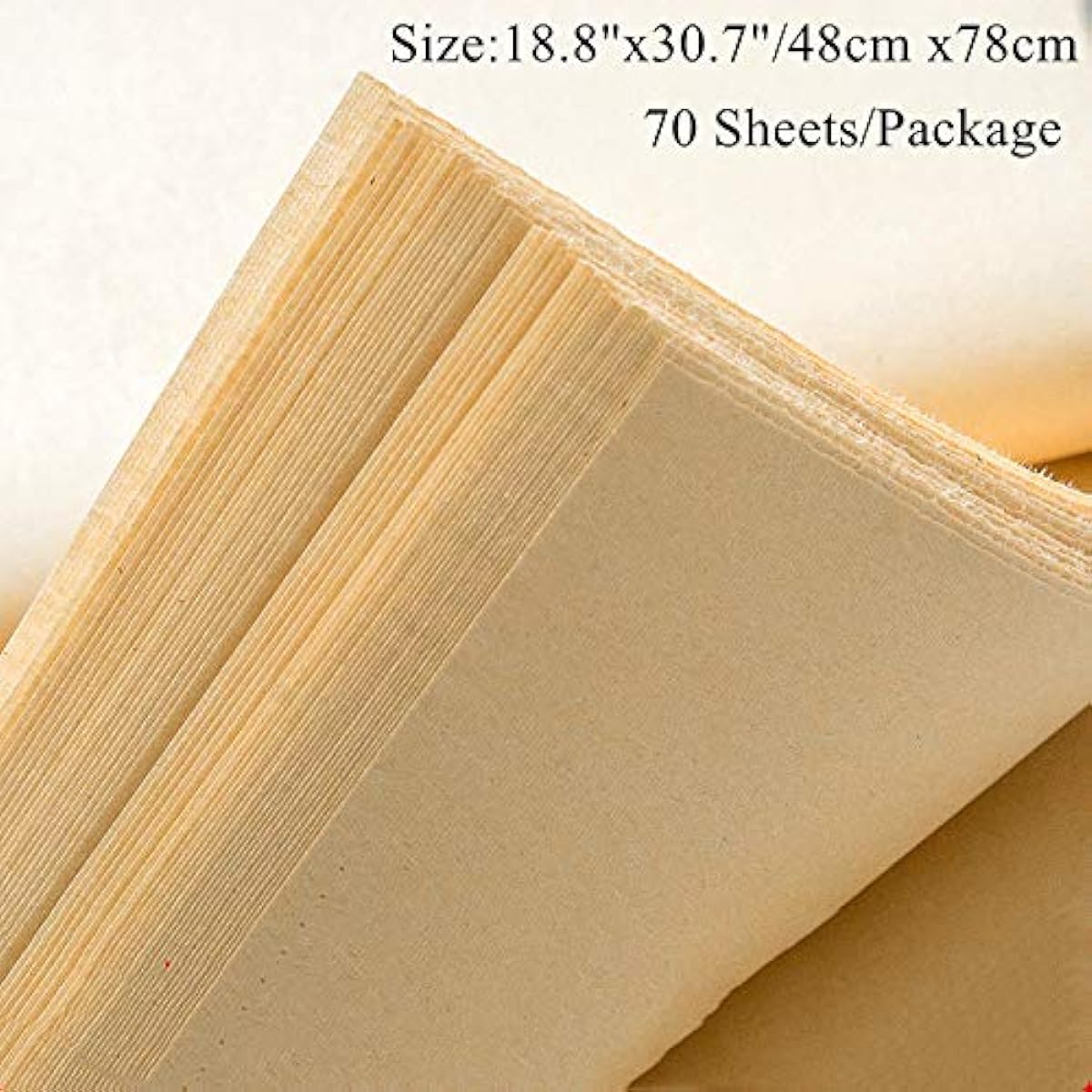 KYMY Imitation Handmade Chinese/Japanese Calligraphy Paper, Sumi Paper, Running Paper/Rice Paper, Half Shen Shu (Rip) Handmade Maobian Xuan Paper, High Faux Handiwork, 18.8"x30.7"/48x78cm, 70 Sheets