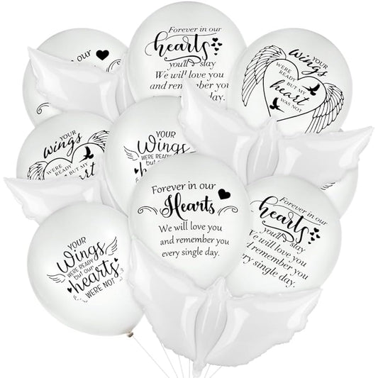 Auidy_6TXD 64 Pieces White Memorial Balloon Peace Dove Balloon Funeral Balloon Pigeon Bird Balloon White Latex Balloon 12 Inch 3 Rolls White Balloon Ribbon for Funeral Decoration