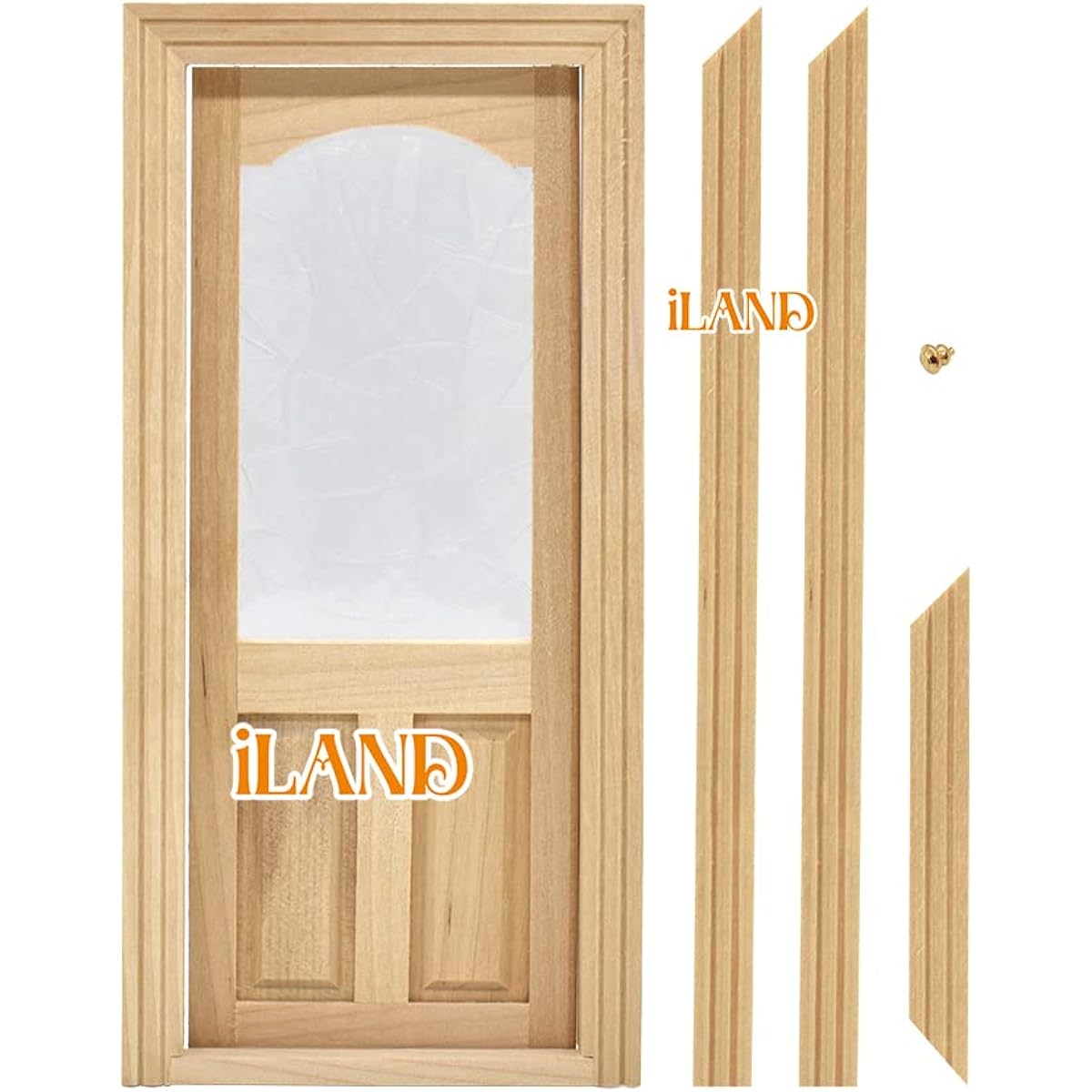 iLAND Dollhouse Door 1/12 Scale Miniature Door with 3D Window Glass Reflecting Rainbow Light and Handle