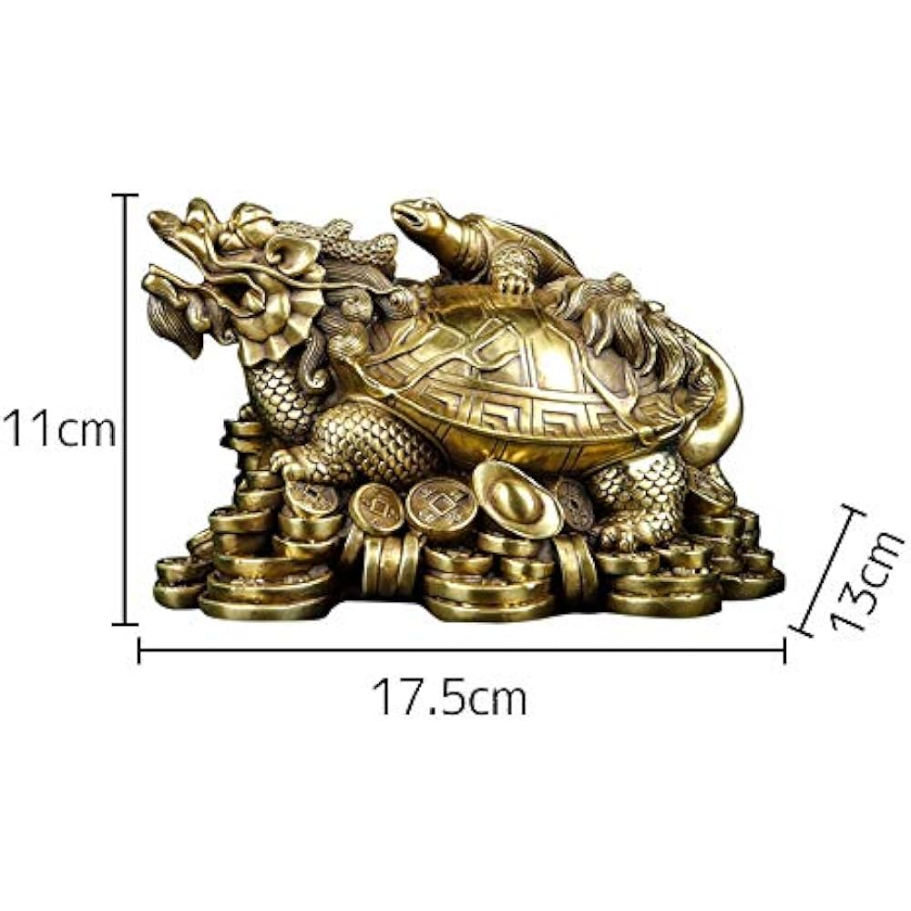 Dragon Tortoise Longui Parent and Child with Five Emperors Coin Copper Brass Feng Shui Goods Ornament Luck Luck Fortune Fortune Good Luck Business Prosperity Prayer Amulet Amulet Thank You New Year Gift (Gold, XL)