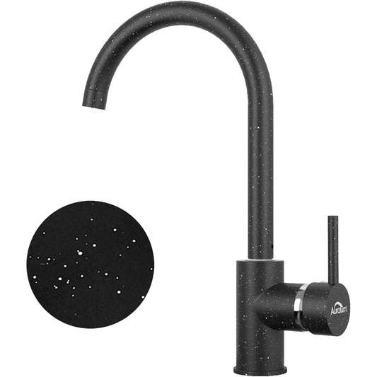 Auralum Black Kitchen Faucet with Detachable Aerator, 360° Swivel High Spout Kitchen Sink Faucets, Single-Handle Kitchen Faucet for Granite Sink, Sink Faucet, Brass