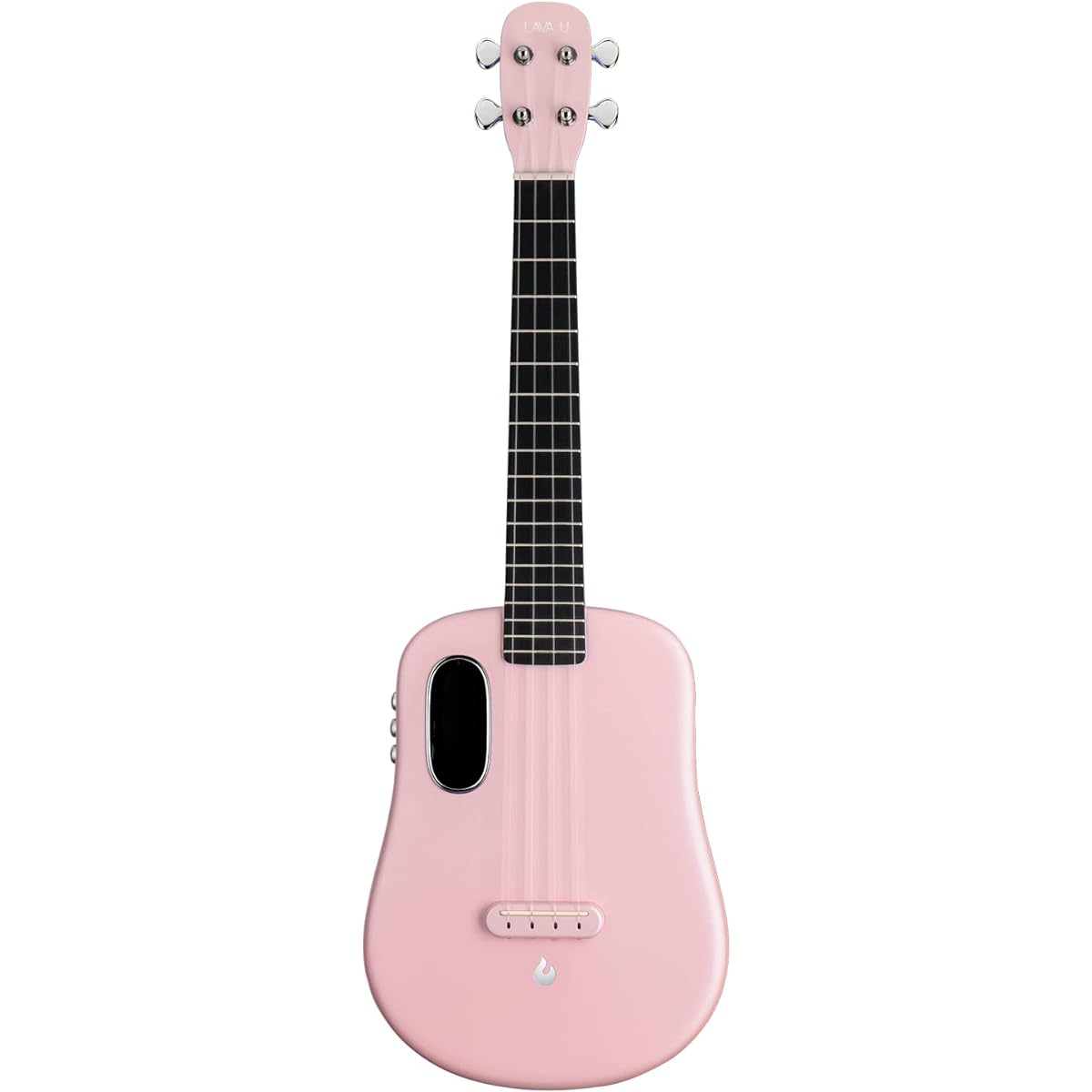 LAVA U Carbon Fiber Electric Ukulele FreeBoost 4 String Travel Ukulele Case Pick with Charging Cable (26 Inch, Pink)