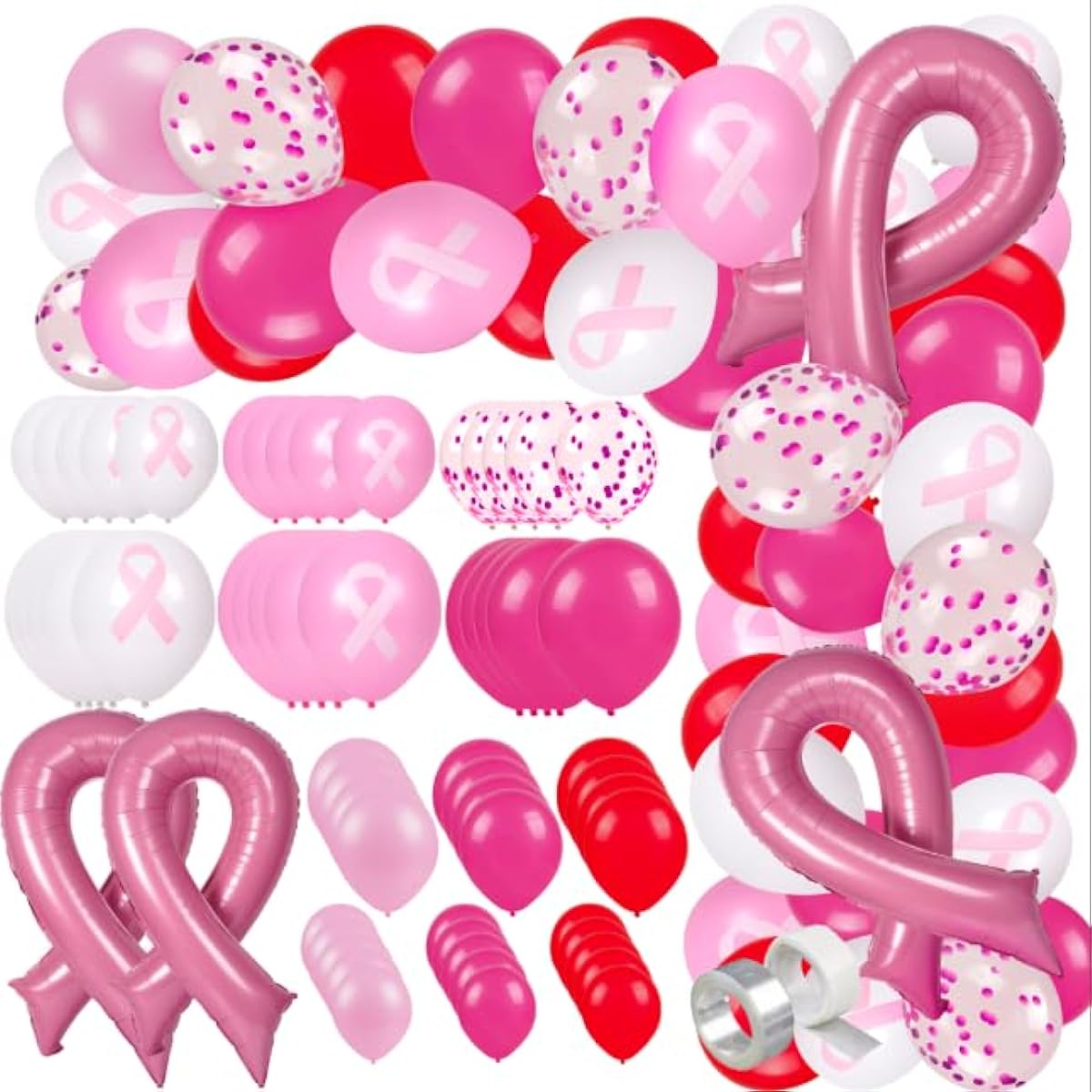 Breast Cancer Awareness Balloon Arch Garland Pink Ribbon Foil Balloon Decoration Pink White Confetti Latex Balloons for Women Girls Survivor Campaign Party Supplies 154 Pieces