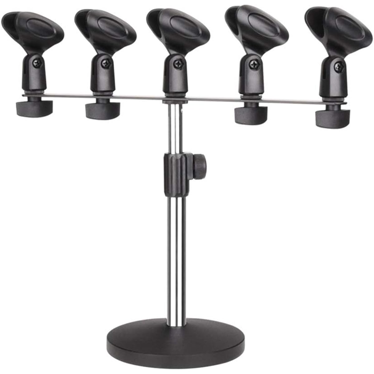Tabletop Microphone Stand Desktop 4 Head Conference 1 Drag 5 Head Microphone Stand Conference Seminar Live Speech (Color: Silver, Size: 29-40CM)