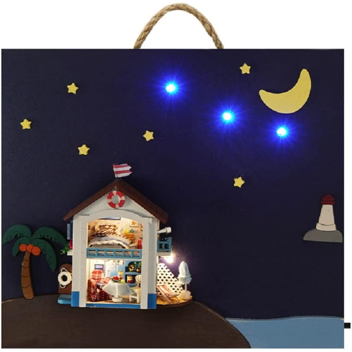 LORDLDS DIY Dollhouse Miniature Kit for Adults Mini Wooden House with Lights Spring Summer Fall Winter Picture Wall Art Decor (Summer)