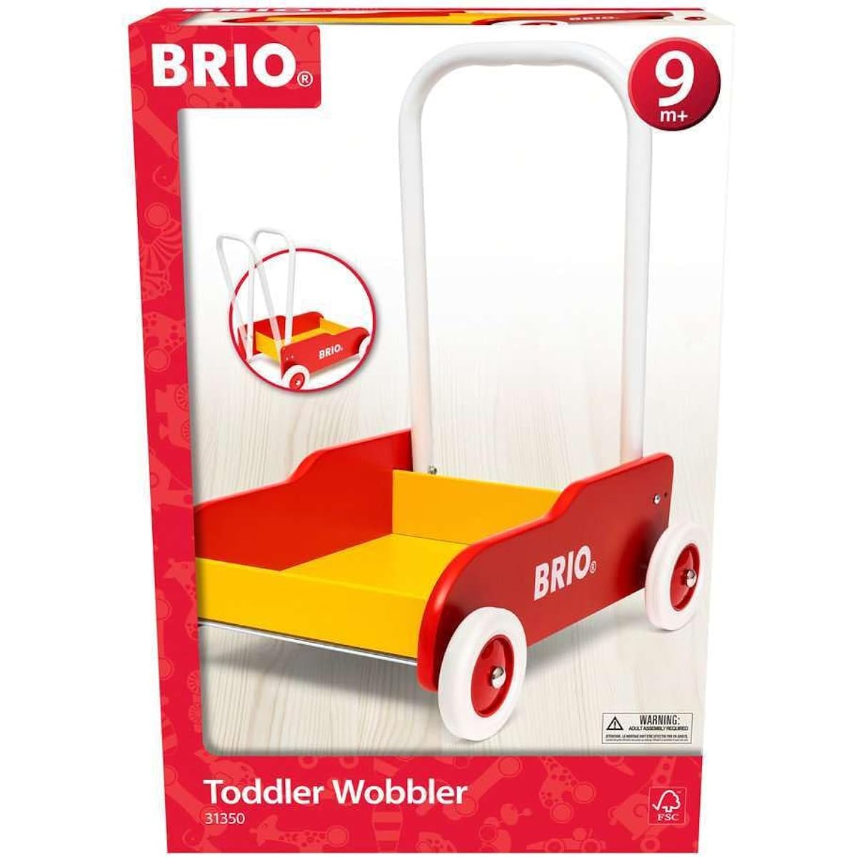BRIO Push Car, Red, Suitable for ages 9 months and up (Rattling Wagon Toy, Wooden Toy, Educational Toy, Walking Practice) 31350