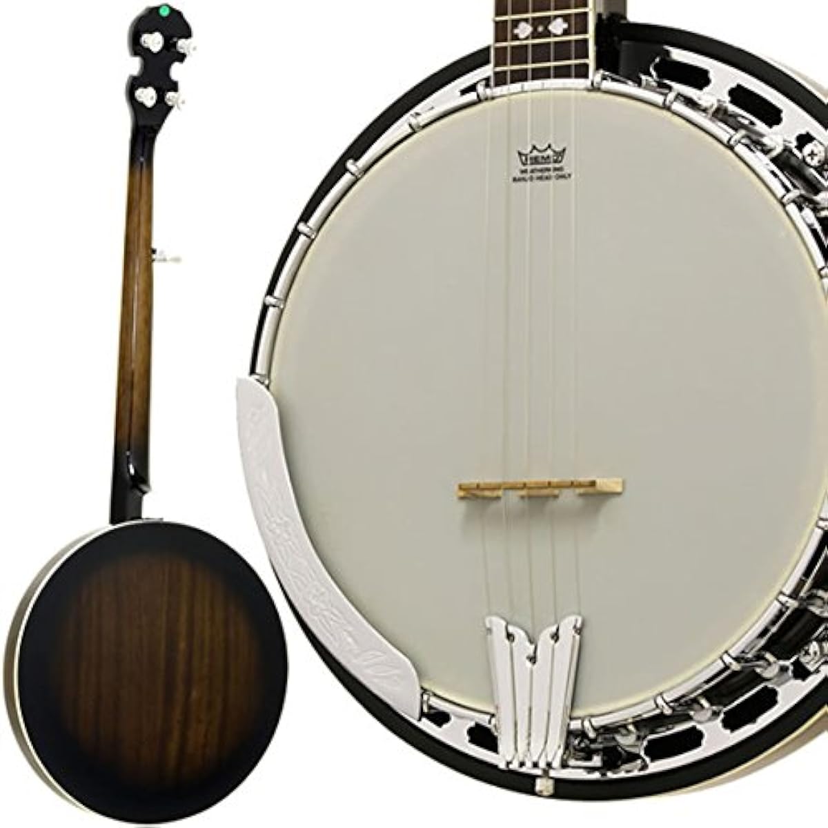 Aria Banjo for Beginners Resonator banjo with decorated fingerboard and armrest. Standard 9-piece set with hard case SB-40