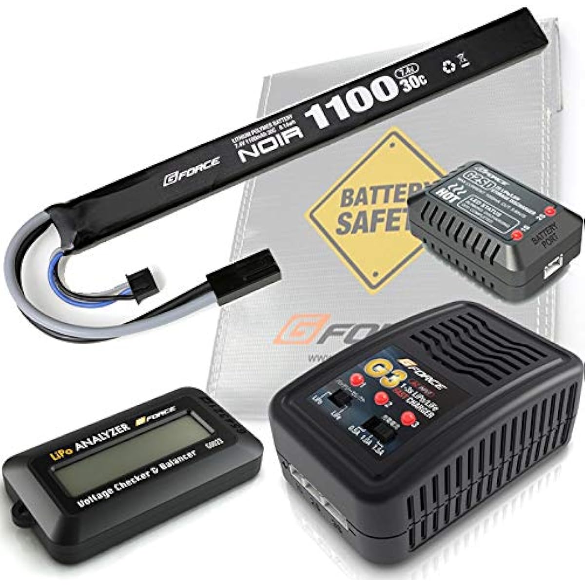 G FORCE G-Force Noir LiPo 7.4V 1100mAh Electric Gun AK Long Type LiPo Battery Full Set
