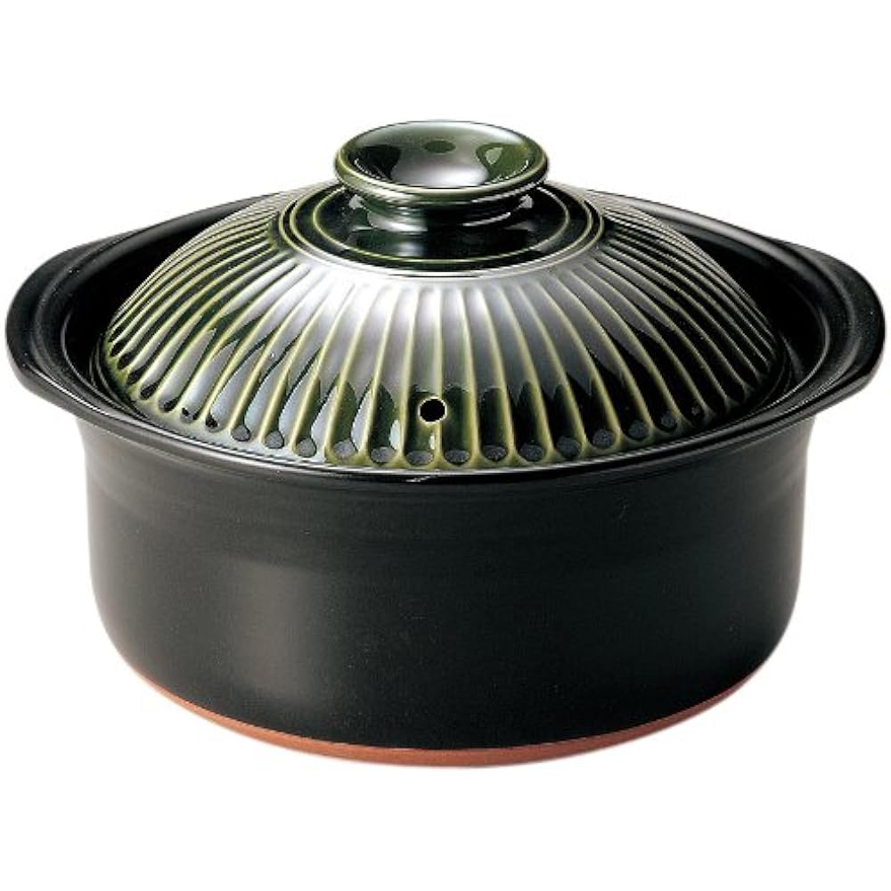 Banko ware Ginpo Kikuka rice pot 3 cups "double lid" Oribe glaze 97171