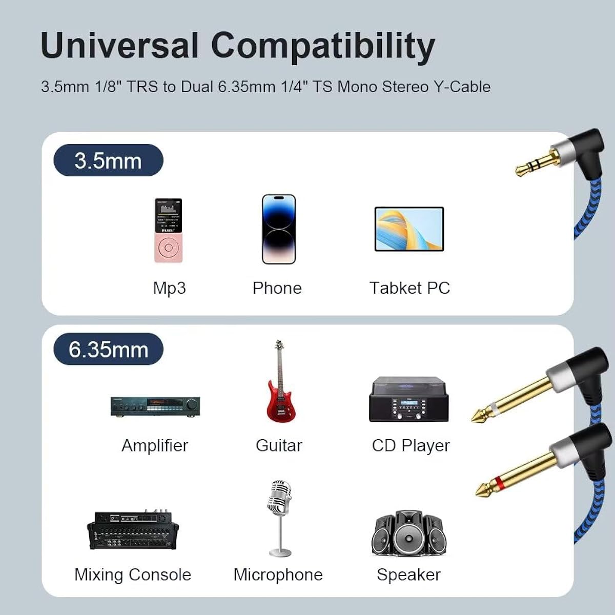 HYANGQU 25 Feet 3.5mm to 1/4'' Cable 3.5mm Stereo to Dual 1/4 TS Y Cable 1/8~1/4 Y Splitter Cable for Music Equipment Mixer Home Stereo System etc.