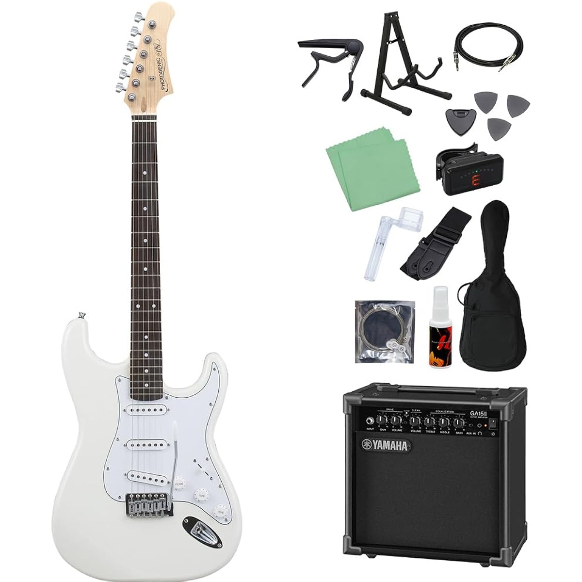 Photogenic ST-180 WH Electric Guitar Beginner 14-piece Set [Includes GA15II] Stratocaster Type Photogenic