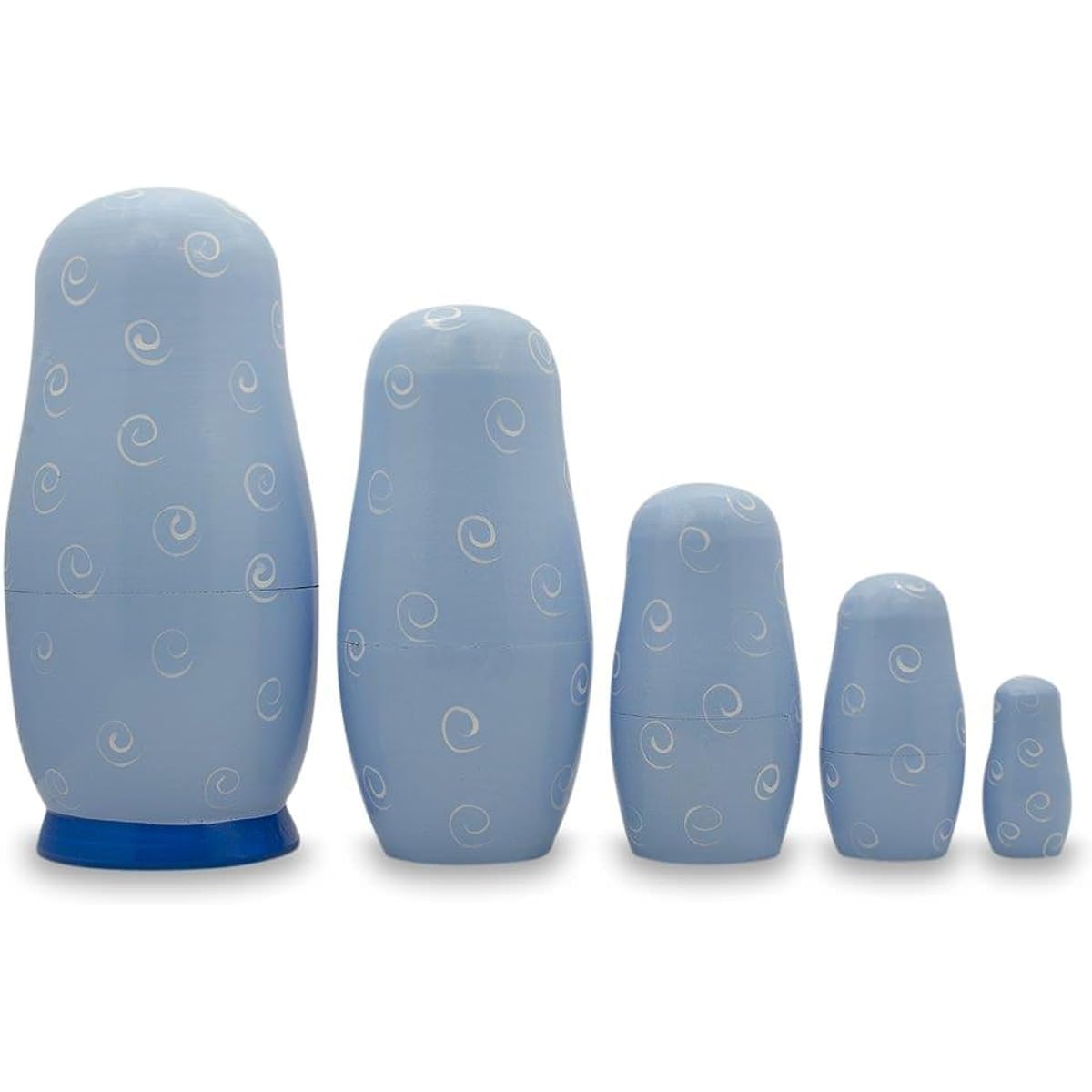 5 Girls with Daisy Flowers & Blue Skirt Wooden Nesting Dolls 6 Inches