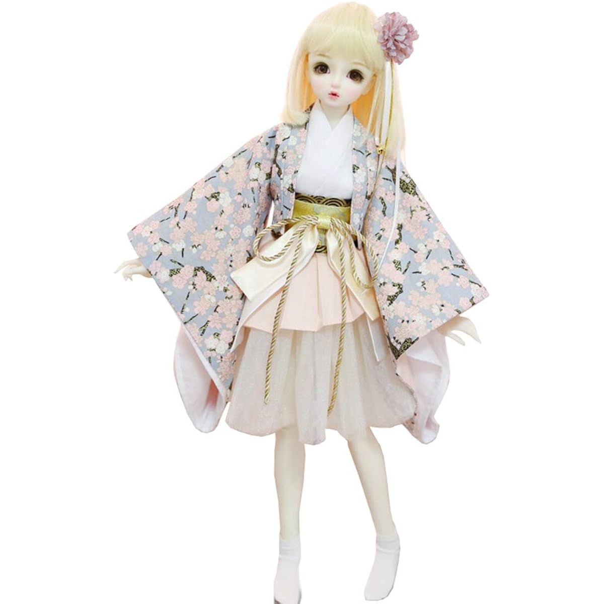 Doll Japanese Clothing Kimono Set Long-sleeved Kimono Yukata with Shoes Doll Fireworks Festival Outfit Doll Costume 4-piece Set (1/3 Doll)