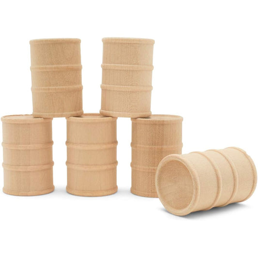 Woodpeckers Wooden Oil Drums 1-5/8 Inch Pack of 25 Unfinished Cargo Barrels Miniature Scale Model Perfect for Play Train Building and Woodworking Craft Projects