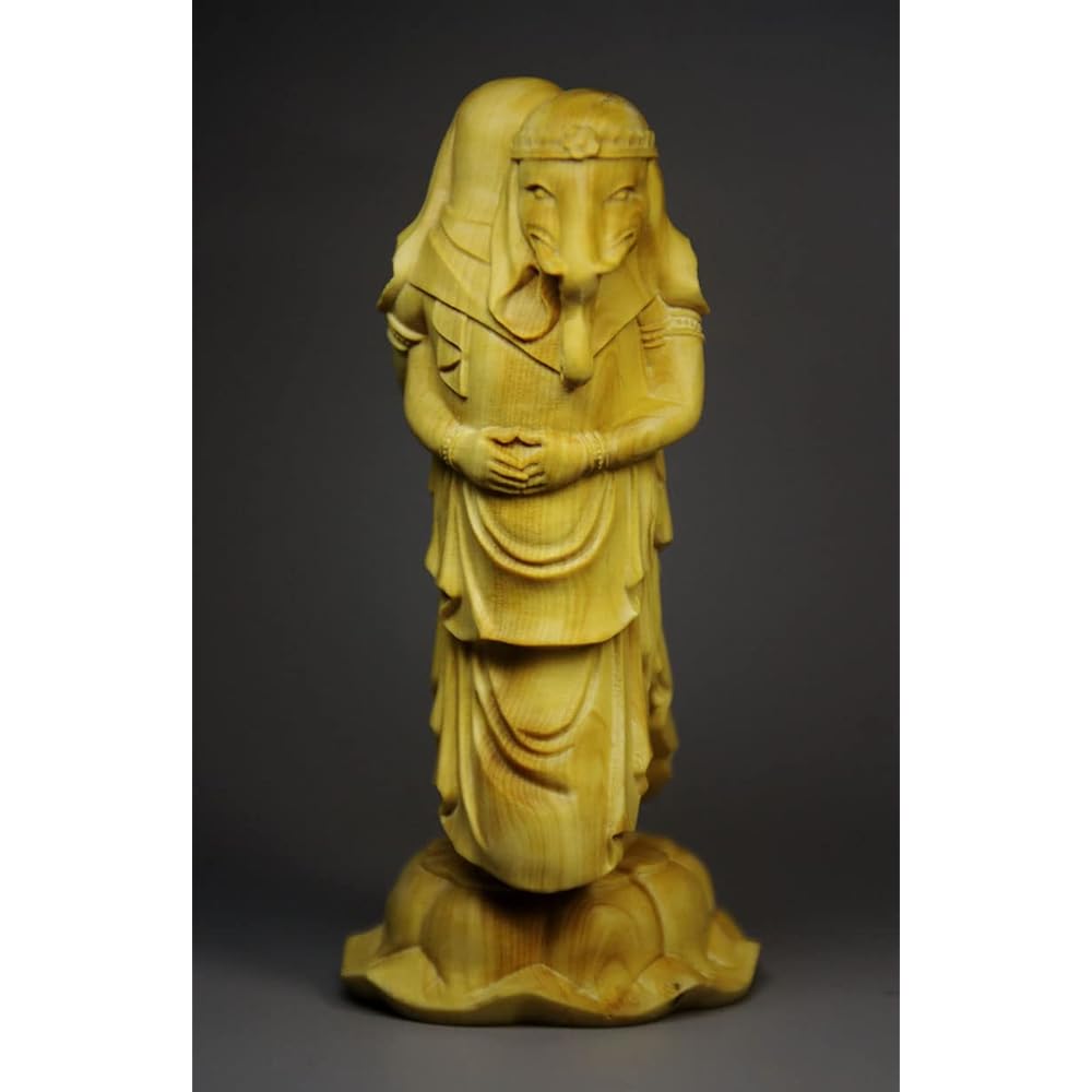[Various Tenjin] Kangiten (Shoten) twin statue (total height approx. 10cm, width 4.8cm, depth 4.5cm) Tsuge tree God of marital harmony, matchmaking, and child blessings (log)